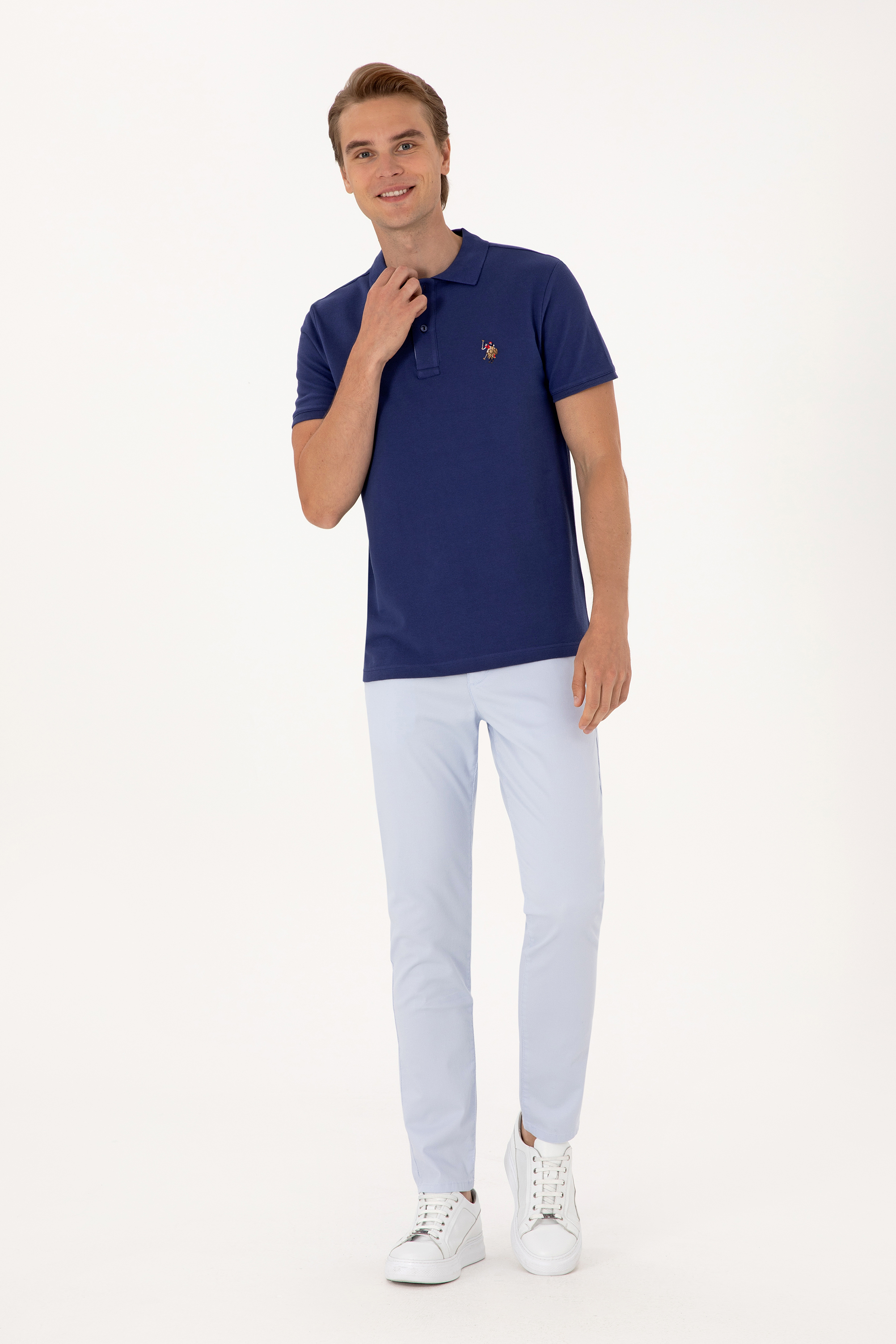 شلوار چینو / کانواس سورمه ای روشن اندامی مردانه یو اس پولو | US POLO ASSN