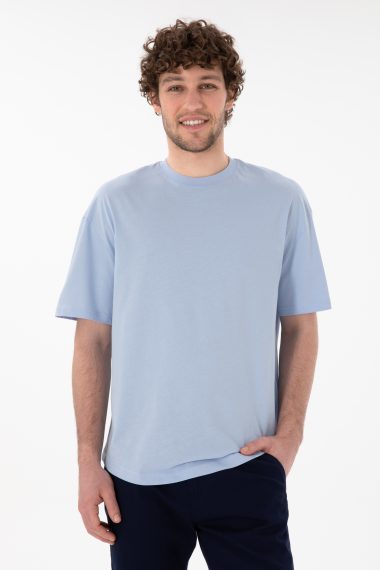 تی شرت یقه گرد لانگ فیت یقه گرد سورمه ای روشن  LONG FIT آستین کوتاه مردانه یو اس پولو | US POLO ASSN