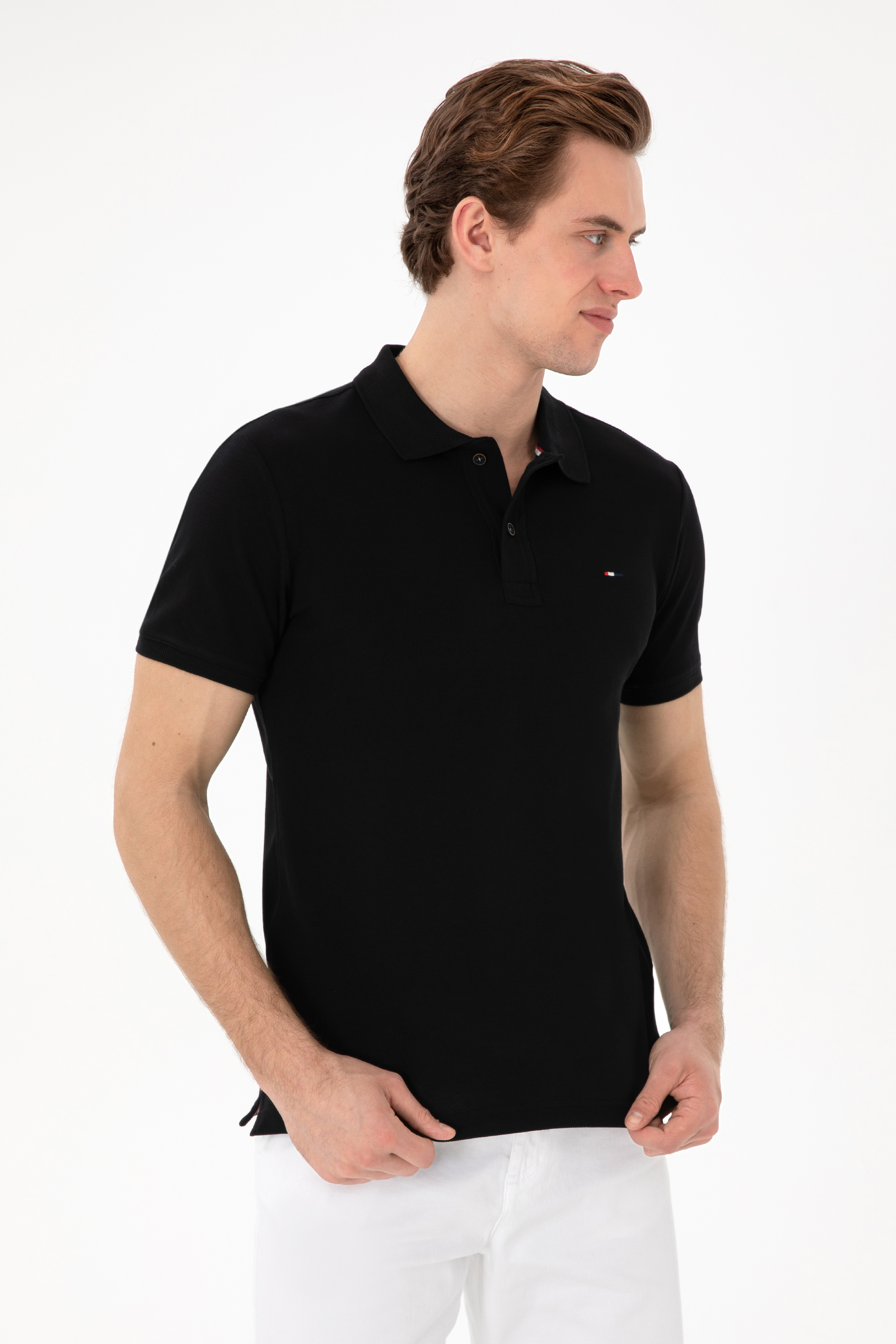 پولوشرت اسلیم فیت یقه پیراهنی سیاه اندامی آستین کوتاه مردانه یو اس پولو | US POLO ASSN