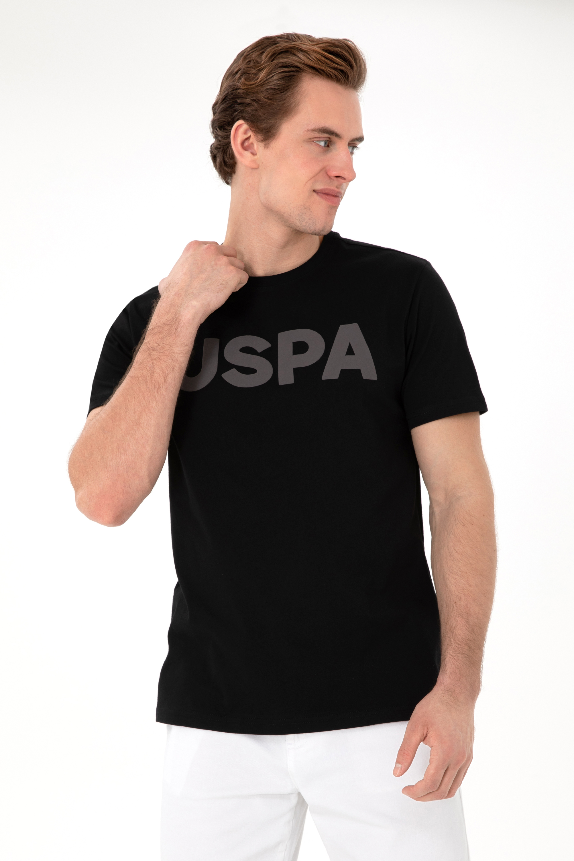 تی شرت یقه گرد رگولار فیت یقه گرد سیاه رگولار آستین کوتاه مردانه یو اس پولو | US POLO ASSN