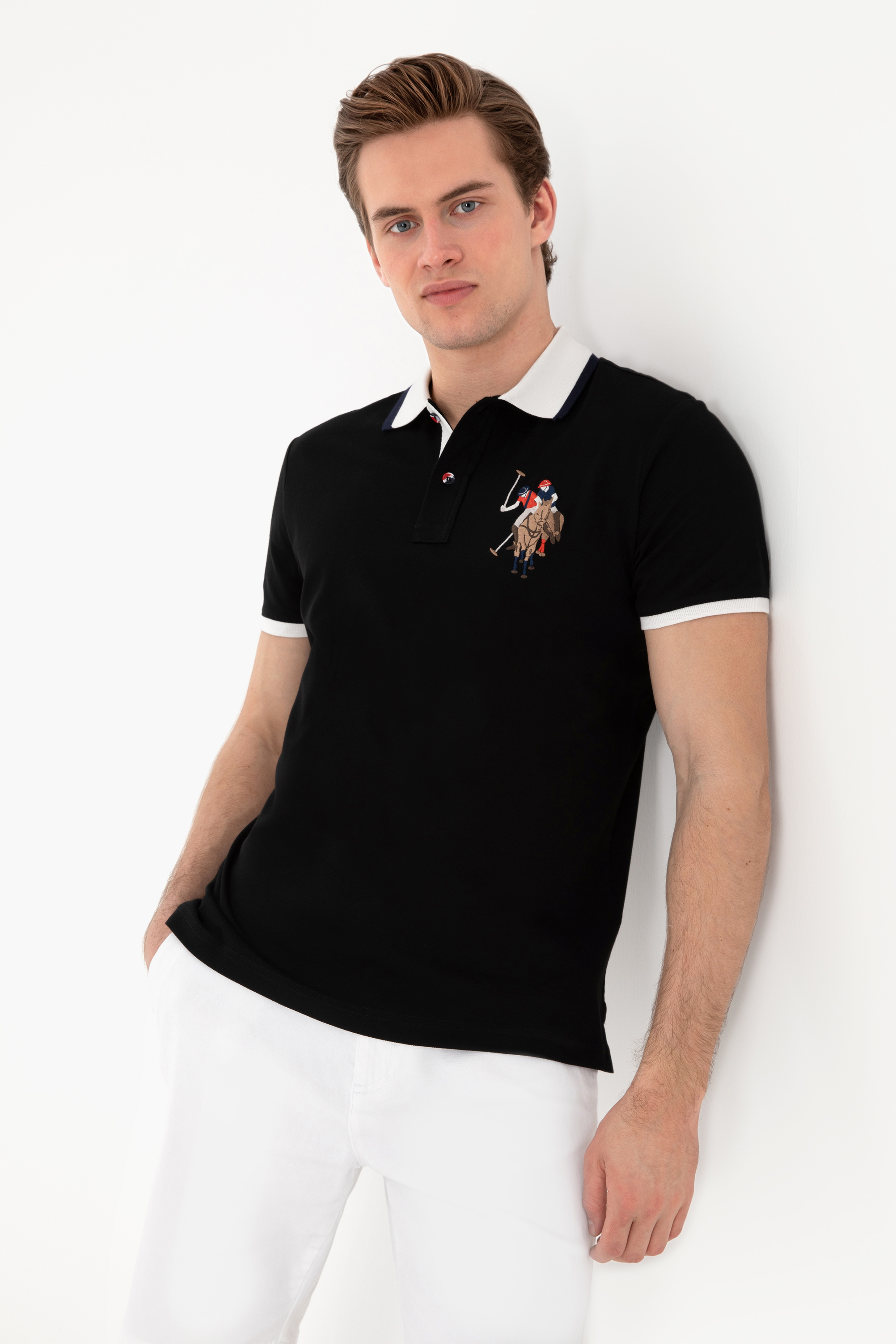 پولوشرت اسلیم فیت یقه پولو سیاه اندامی آستین کوتاه مردانه یو اس پولو | US POLO ASSN