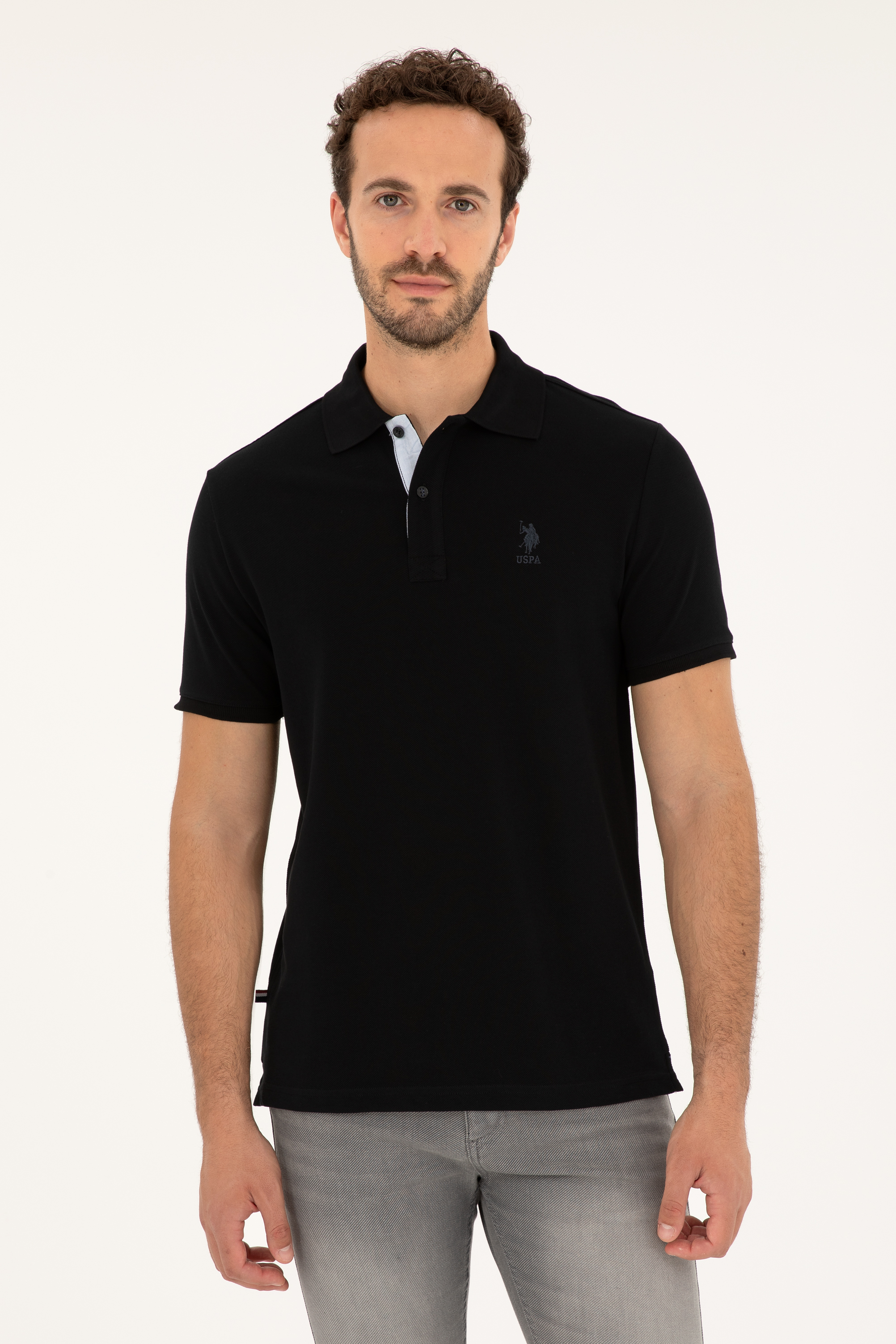 پولوشرت رگولار فیت یقه پولو سیاه رگولار آستین کوتاه مردانه یو اس پولو | US POLO ASSN