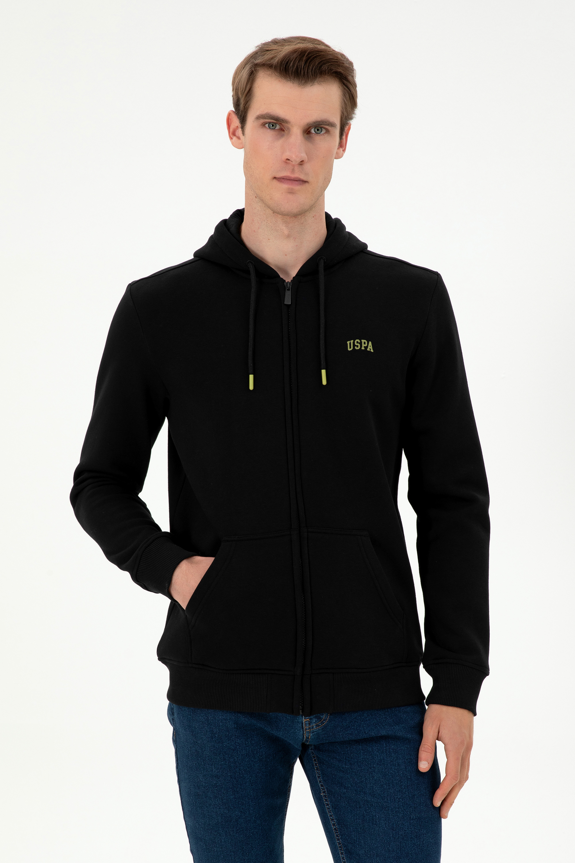 ژاکت هودی سیاه رگولار آستین بلند مردانه یو اس پولو | US POLO ASSN