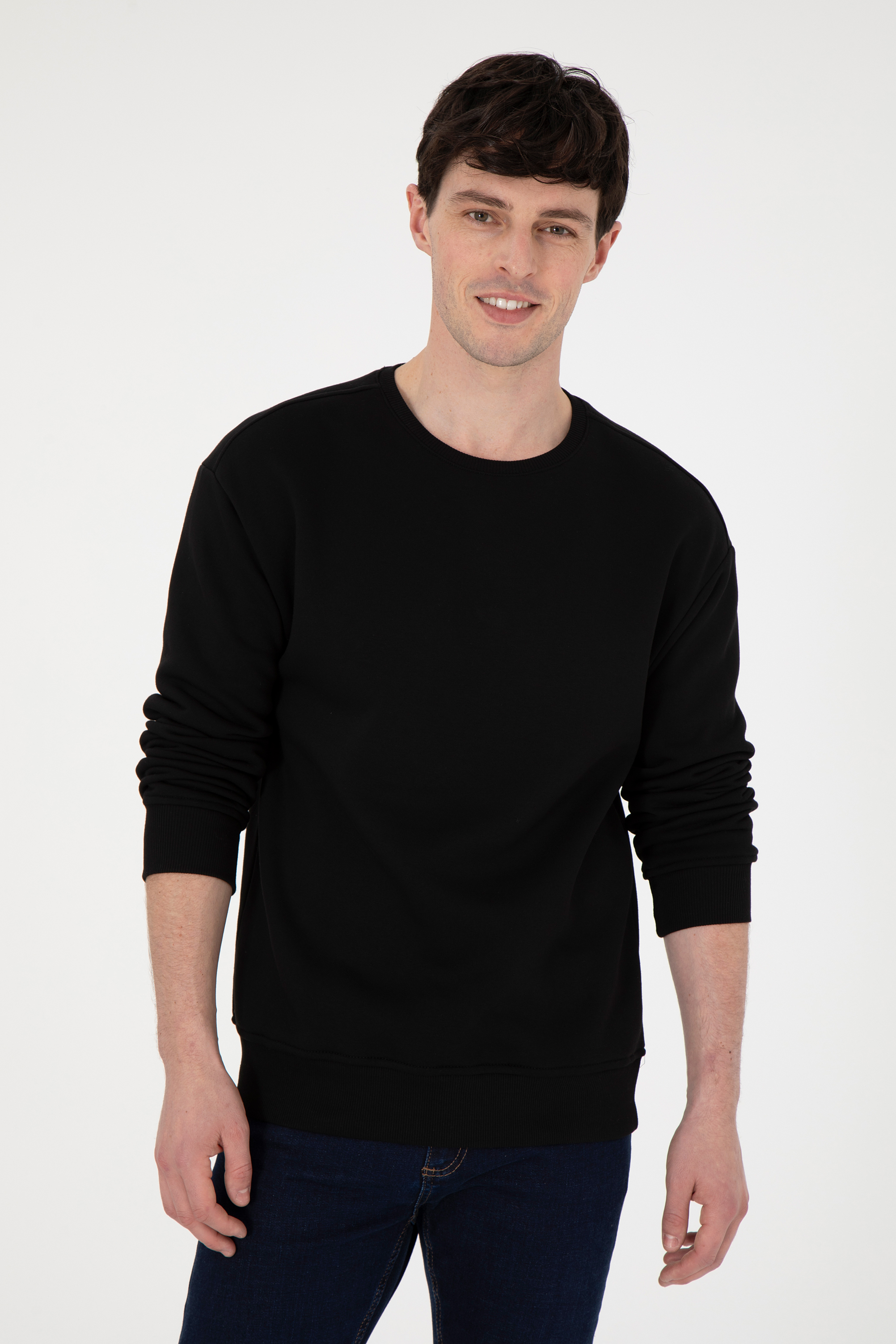 سویشرت یقه گرد سیاه ریلکس آستین بلند مردانه یو اس پولو | US POLO ASSN