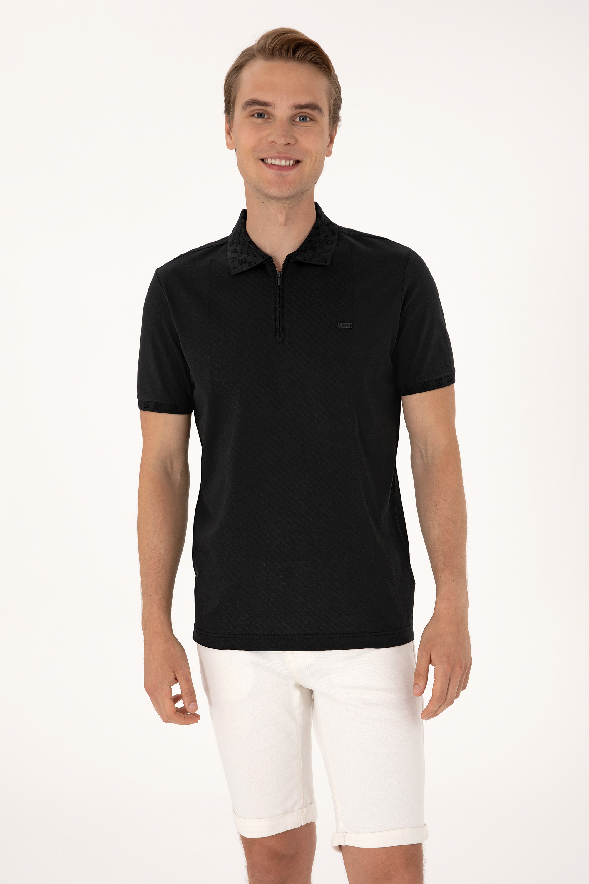 پولوشرت رگولار فیت یقه پولو سیاه رگولار مردانه یو اس پولو | US POLO ASSN