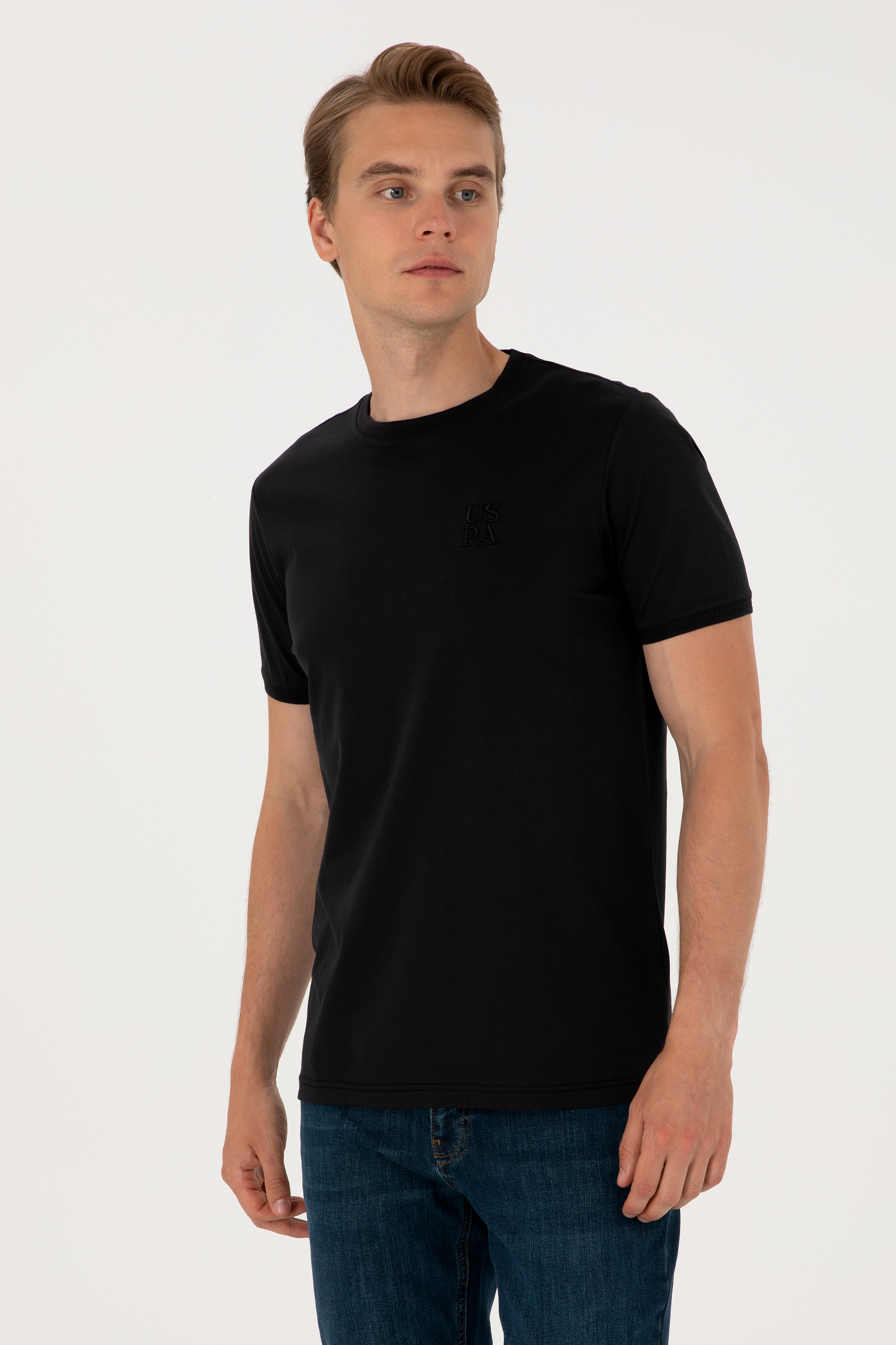 تی شرت یقه گرد رگولار فیت یقه گرد سیاه رگولار مردانه یو اس پولو | US POLO ASSN