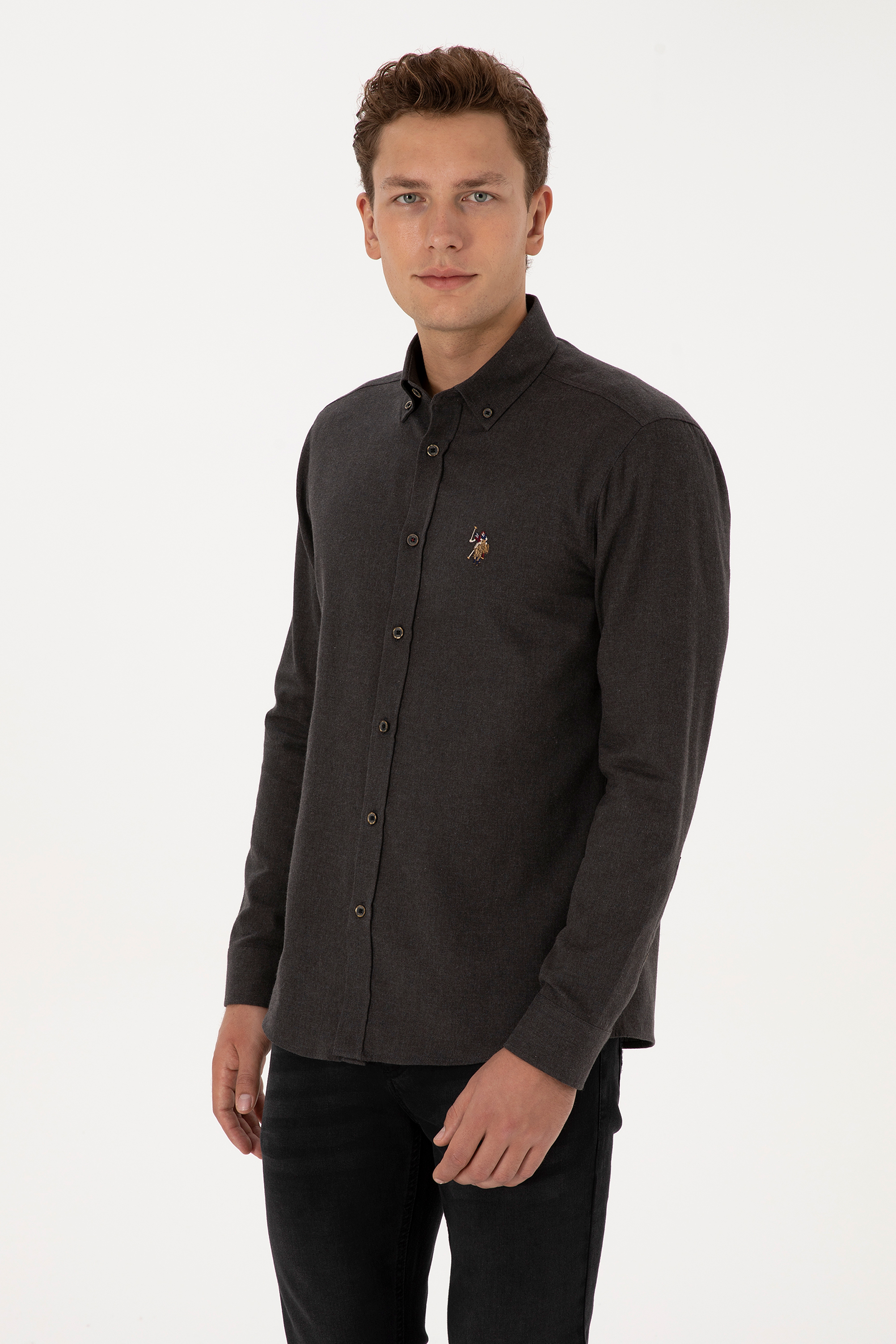 پیراهن بیسیک سیاه اندامی مردانه یو اس پولو | US POLO ASSN