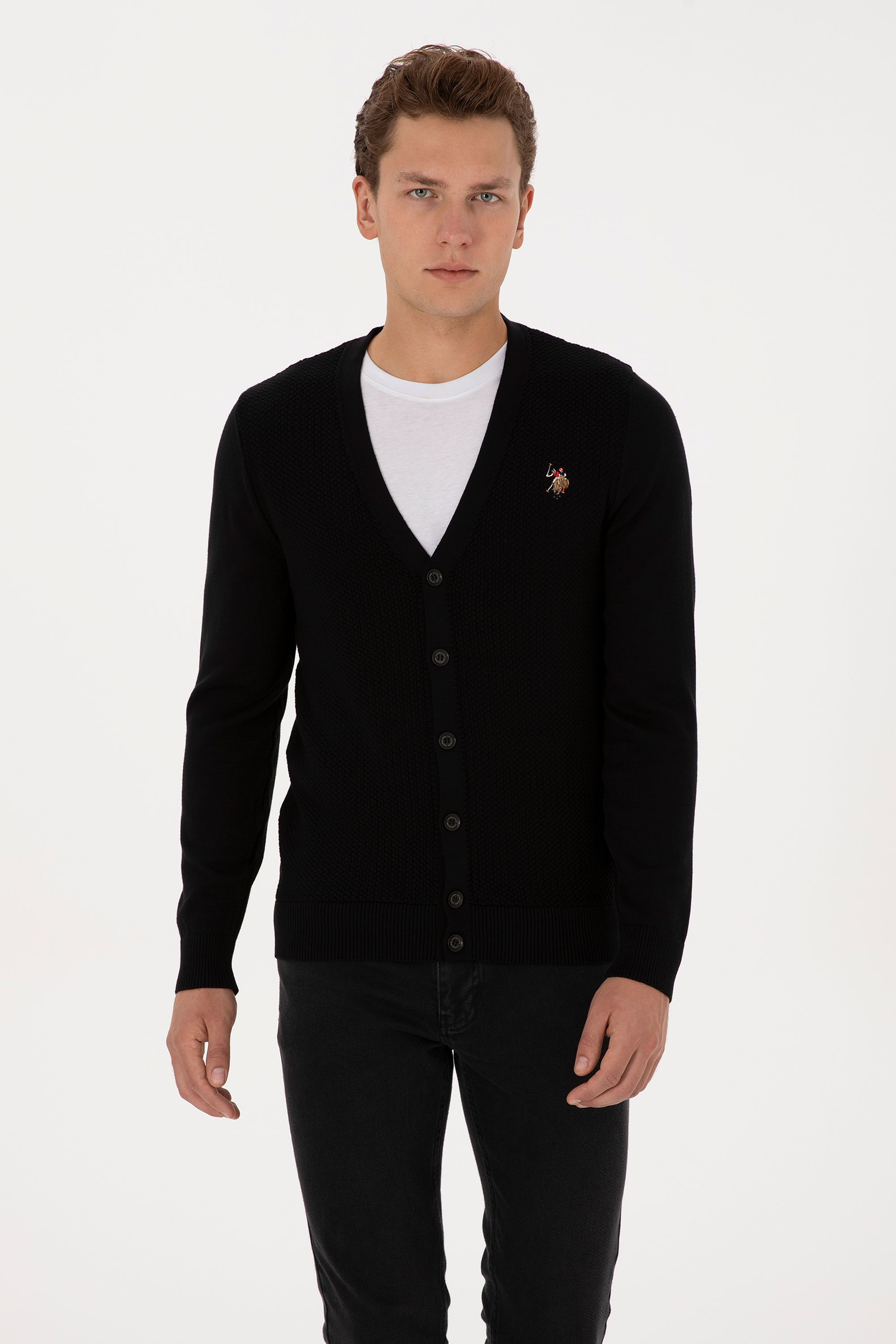 ژاکت تریکو بیسیک سیاه رگولار مردانه یو اس پولو | US POLO ASSN