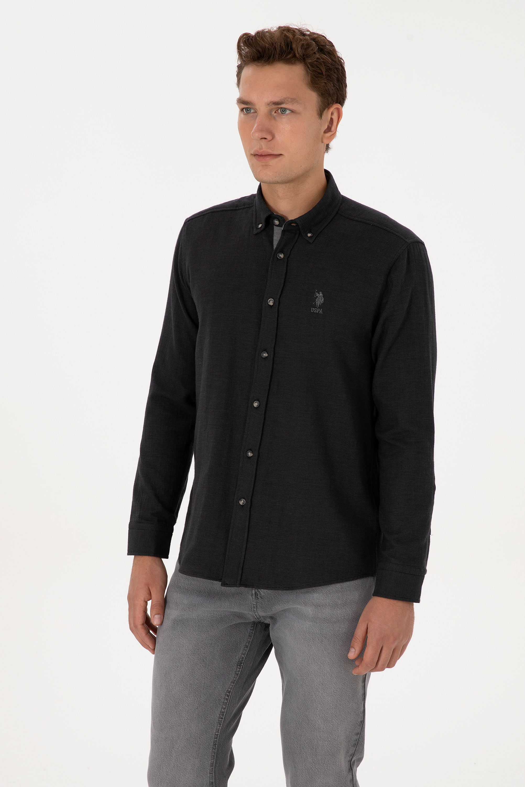 پیراهن سیاه رگولار مردانه یو اس پولو | US POLO ASSN