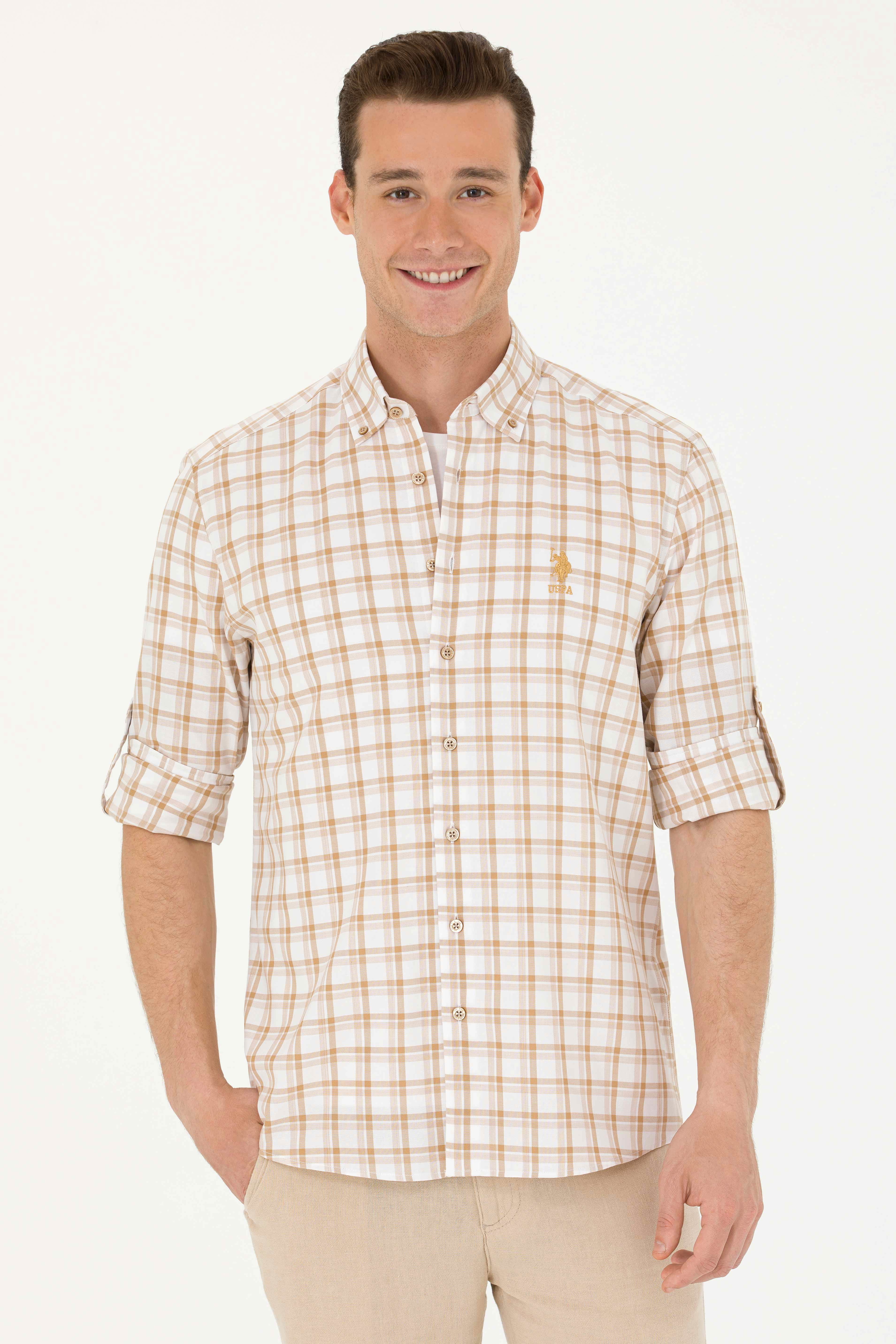 پیراهن شتری رگولار مردانه یو اس پولو | US POLO ASSN