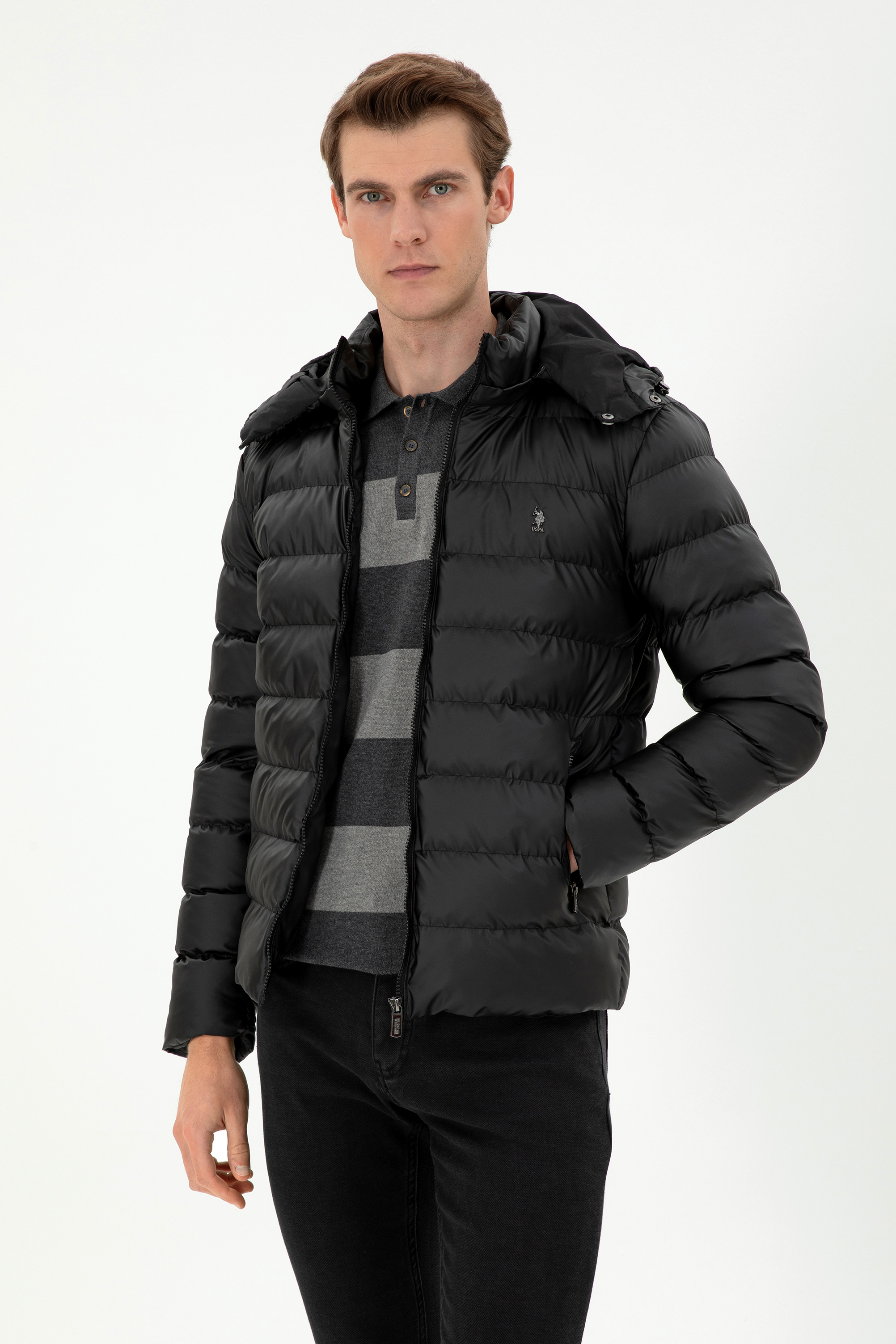 جکت چرم سیاه استاندارد فیت مردانه یو اس پولو | US POLO ASSN