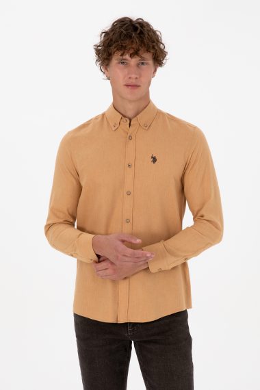 پیراهن بیسیک  شتری  اندامی  مردانه یو اس پولو | US POLO ASSN