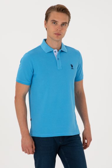 تی شرت بیسیک یقه پیراهنی فیروزه ای  رگولار آستین کوتاه مردانه یو اس پولو | US POLO ASSN