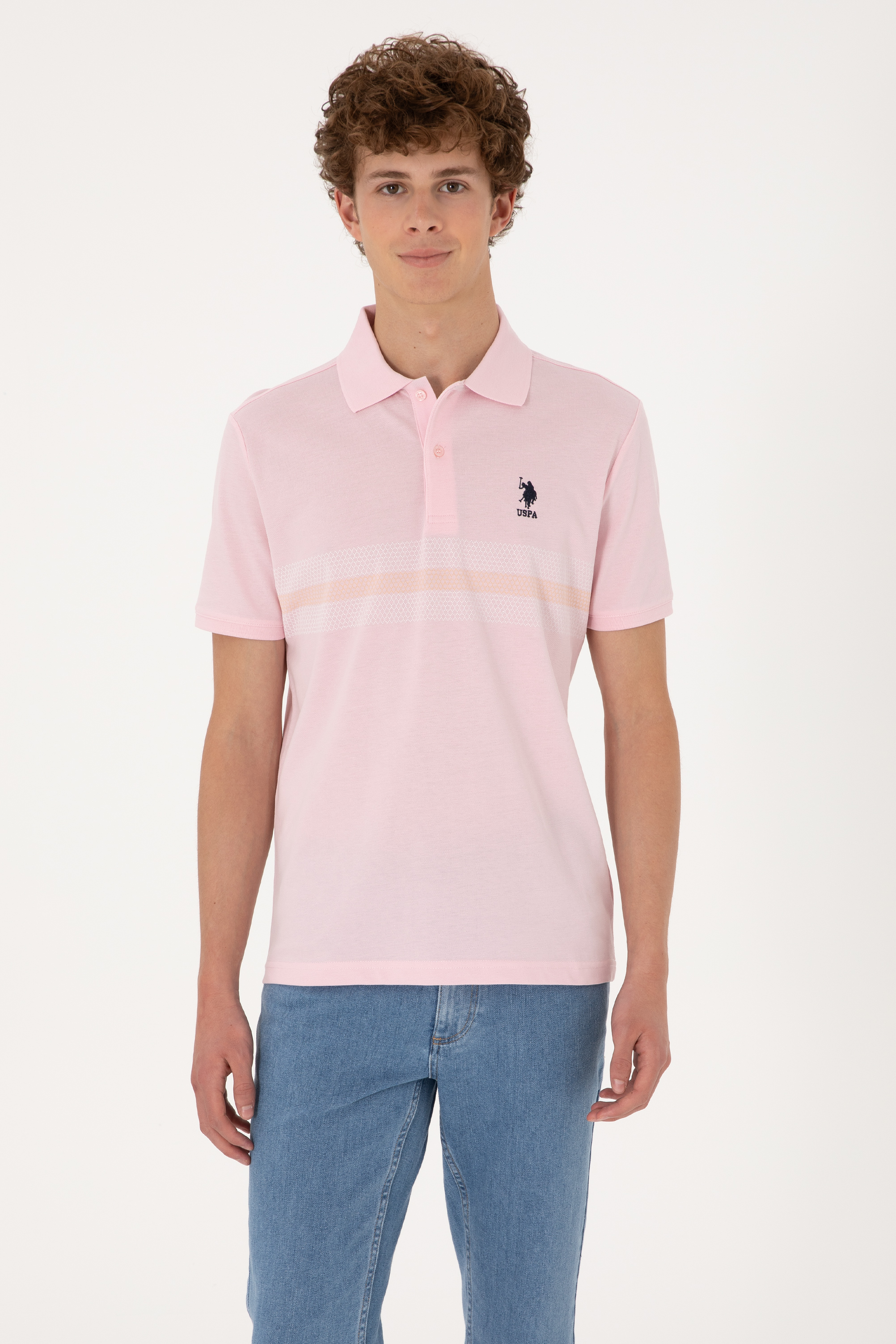پولوشرت رگولار فیت یقه پولو صورتی روشن رگولار مردانه یو اس پولو | US POLO ASSN