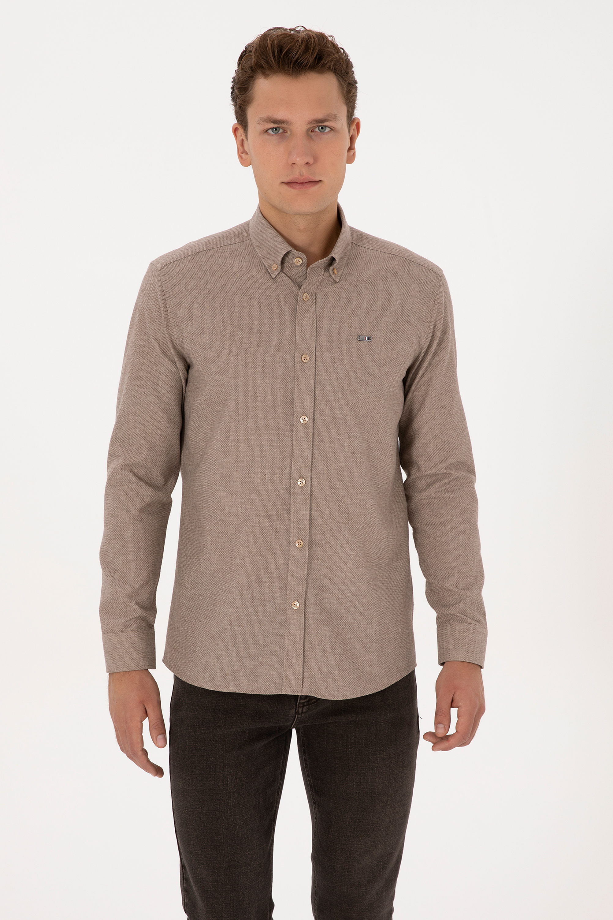 پیراهن شتری رگولار مردانه یو اس پولو | US POLO ASSN