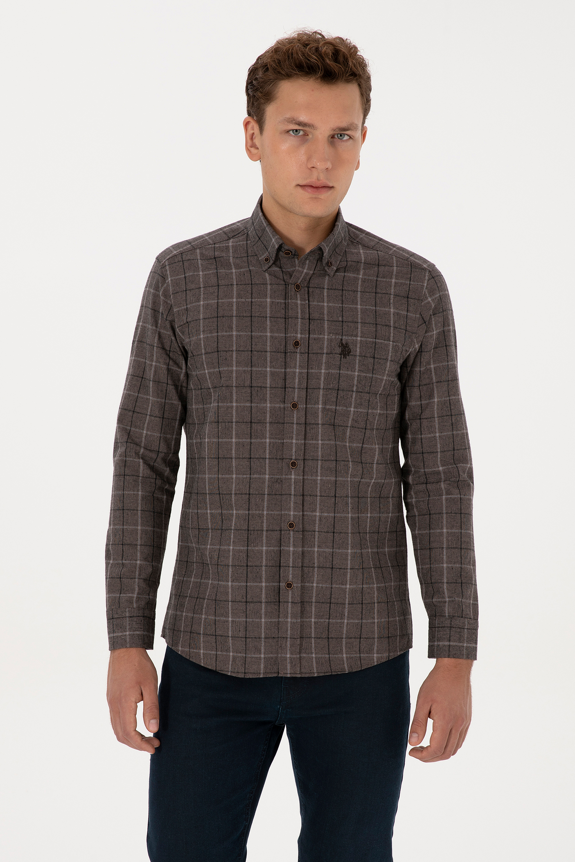 پیراهن قهوه ای رگولار مردانه یو اس پولو | US POLO ASSN