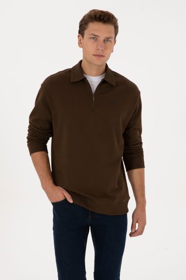 سویشرت بیسیک  قهوه ای  رگولار  مردانه یو اس پولو | US POLO ASSN