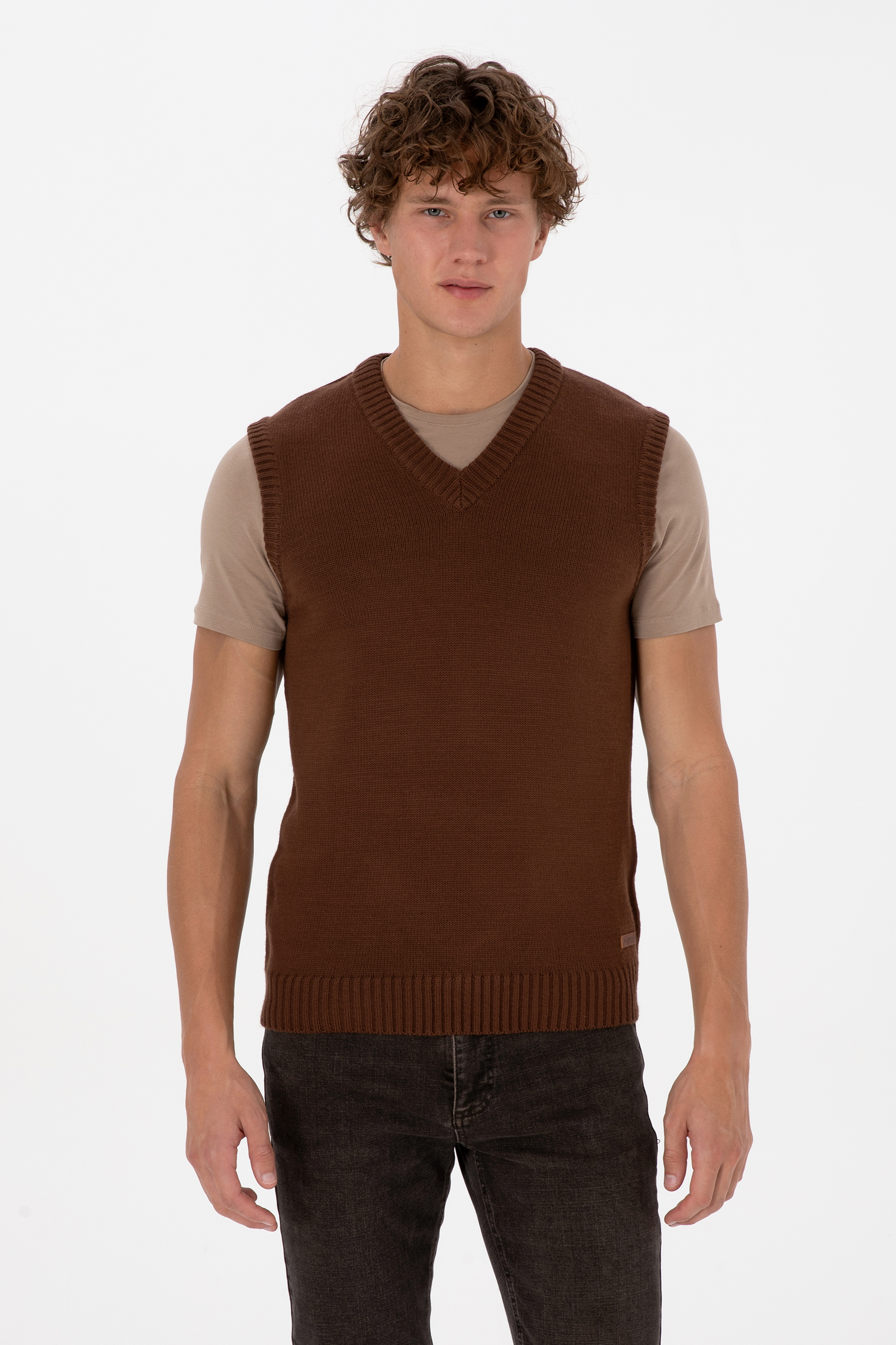 ژیله پلیور قهوه ای رگولار مردانه یو اس پولو | US POLO ASSN