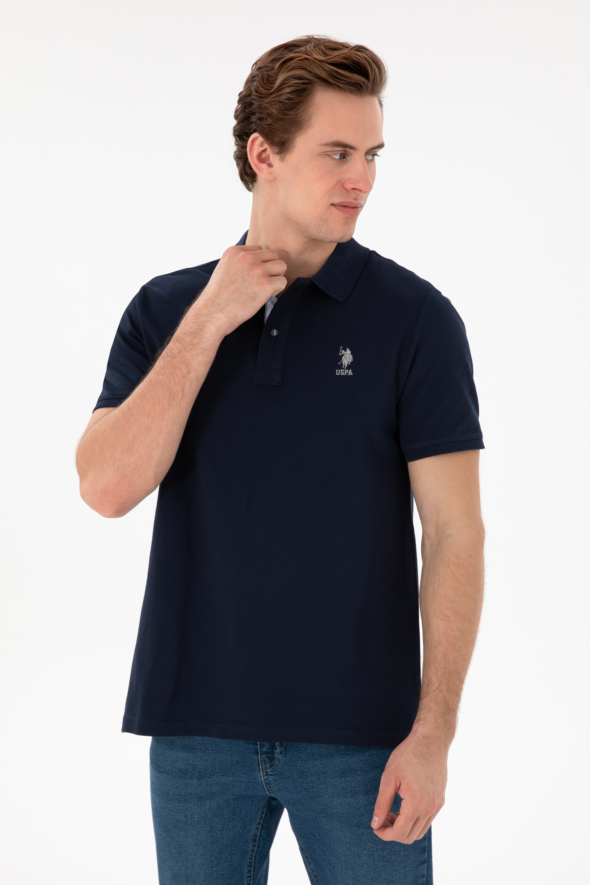 پولوشرت رگولار فیت یقه پیراهنی لاجورد رگولار آستین کوتاه مردانه یو اس پولو | US POLO ASSN