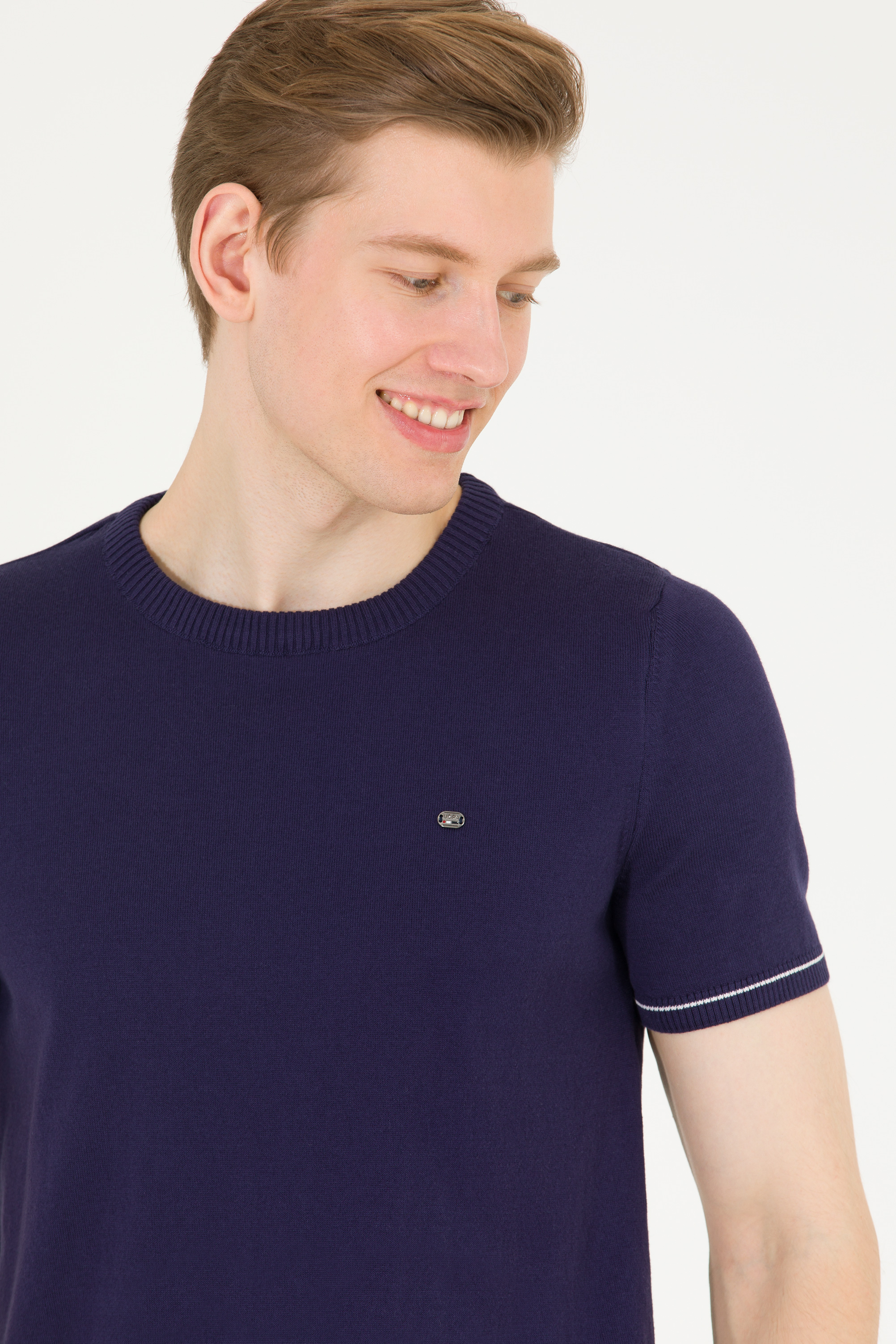 بافت یقه گرد یقه گرد لاجورد رگولار مردانه یو اس پولو | US POLO ASSN