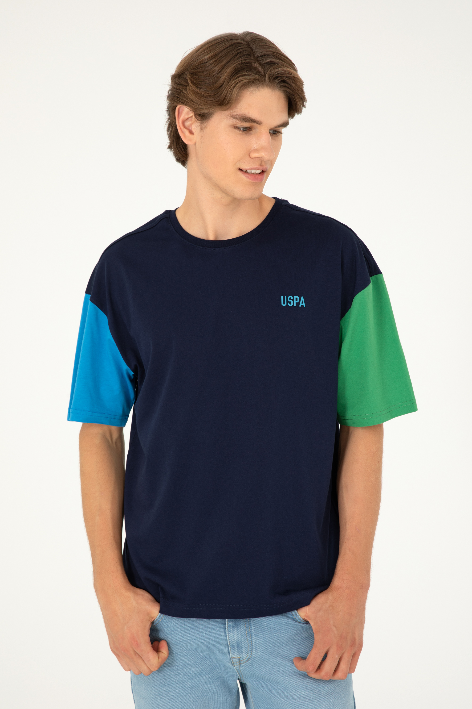 تی شرت یقه گرد کامفورت فیت یقه گرد لاجورد ریلکس آستین کوتاه مردانه یو اس پولو | US POLO ASSN