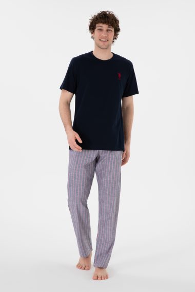 ست پیژامه سه تکه شامل تی شرت شلوار و شورت یقه گرد لاجورد  استاندارد فیت  مردانه یو اس پولو | US POLO ASSN