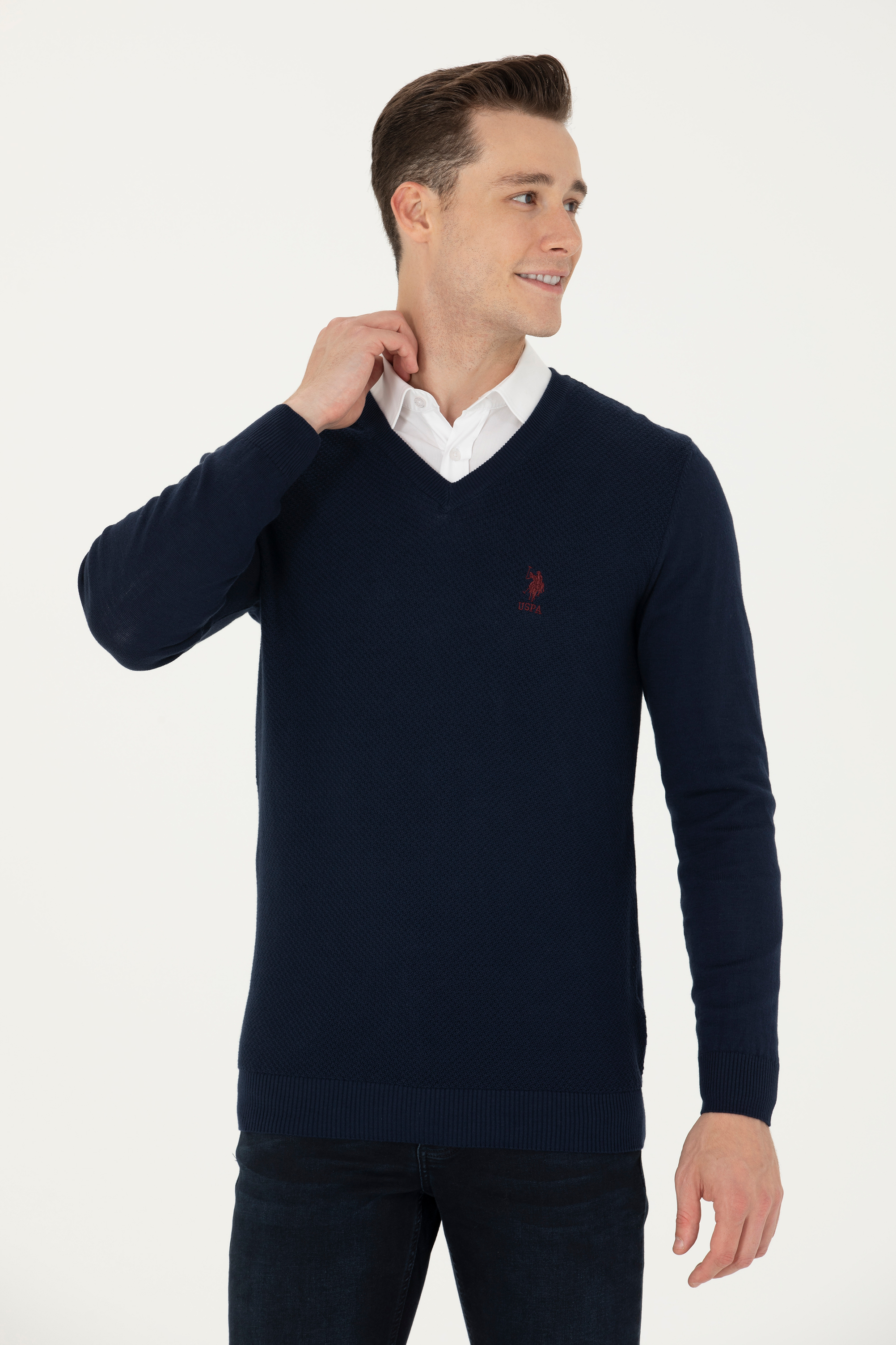 بافت بیسیک یقه هفت لاجورد اندامی مردانه یو اس پولو | US POLO ASSN
