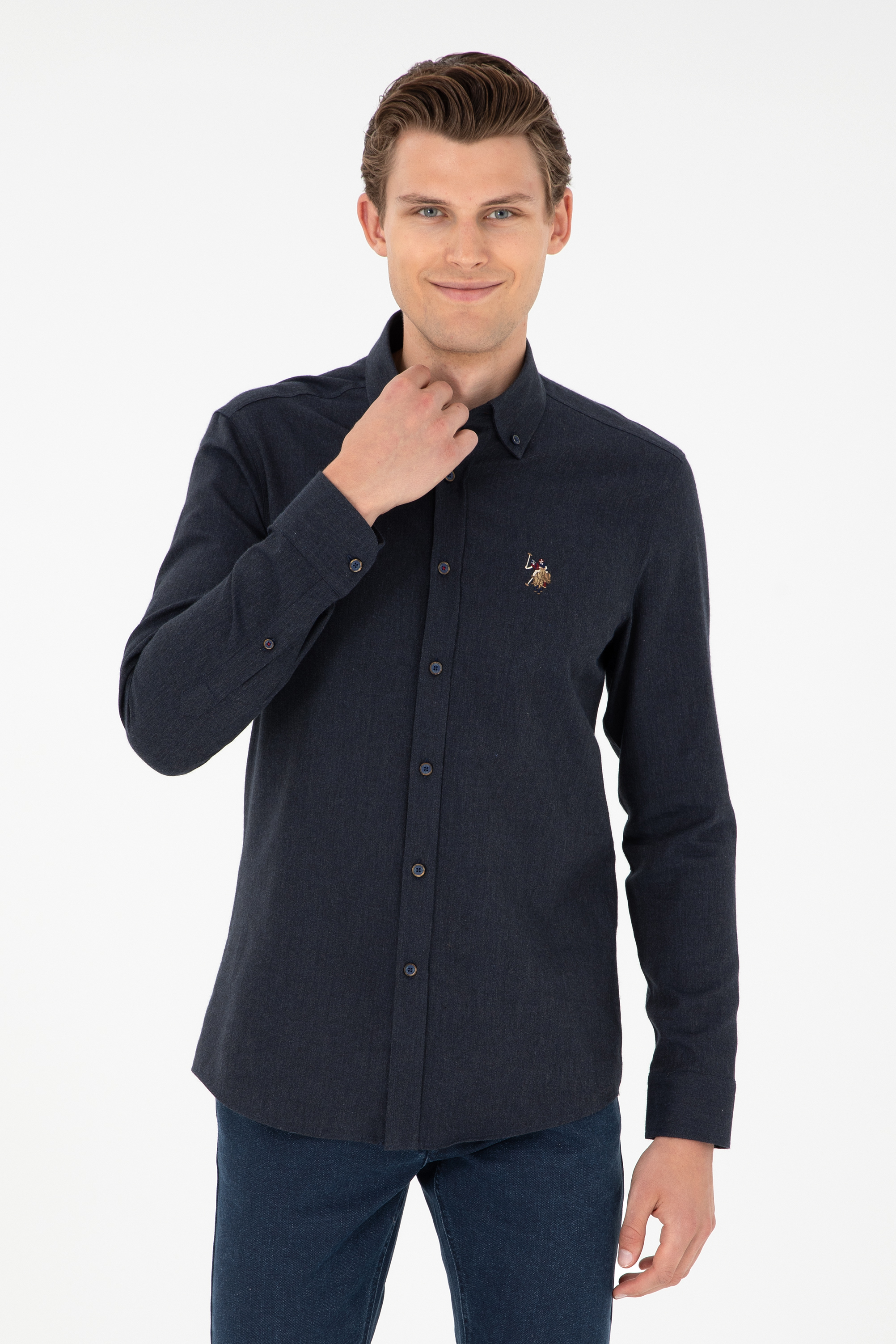 پیراهن بیسیک لاجورد اندامی مردانه یو اس پولو | US POLO ASSN