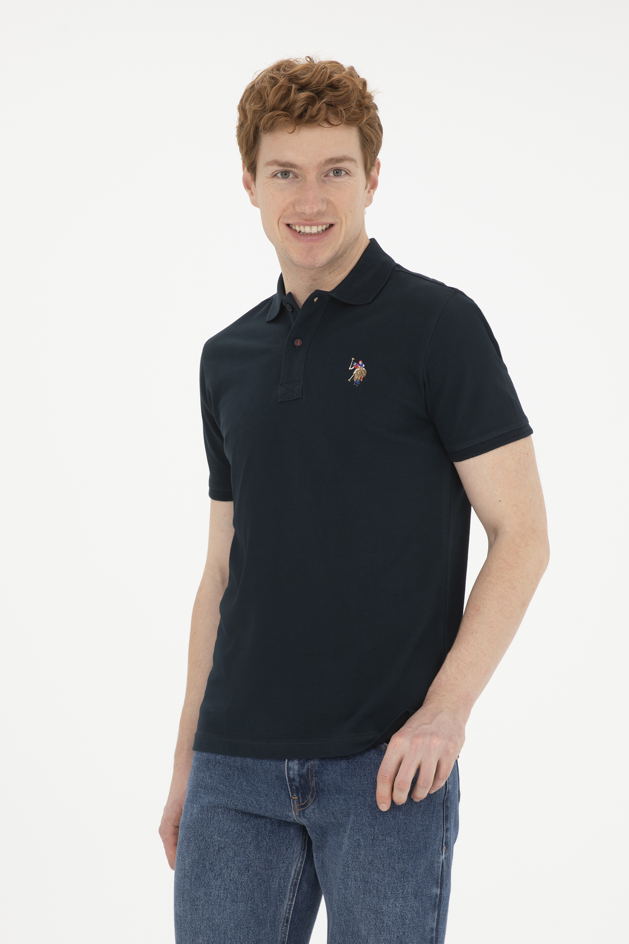 تی شرت بیسیک یقه پولو لاجوردی تیره اندامی مردانه یو اس پولو | US POLO ASSN