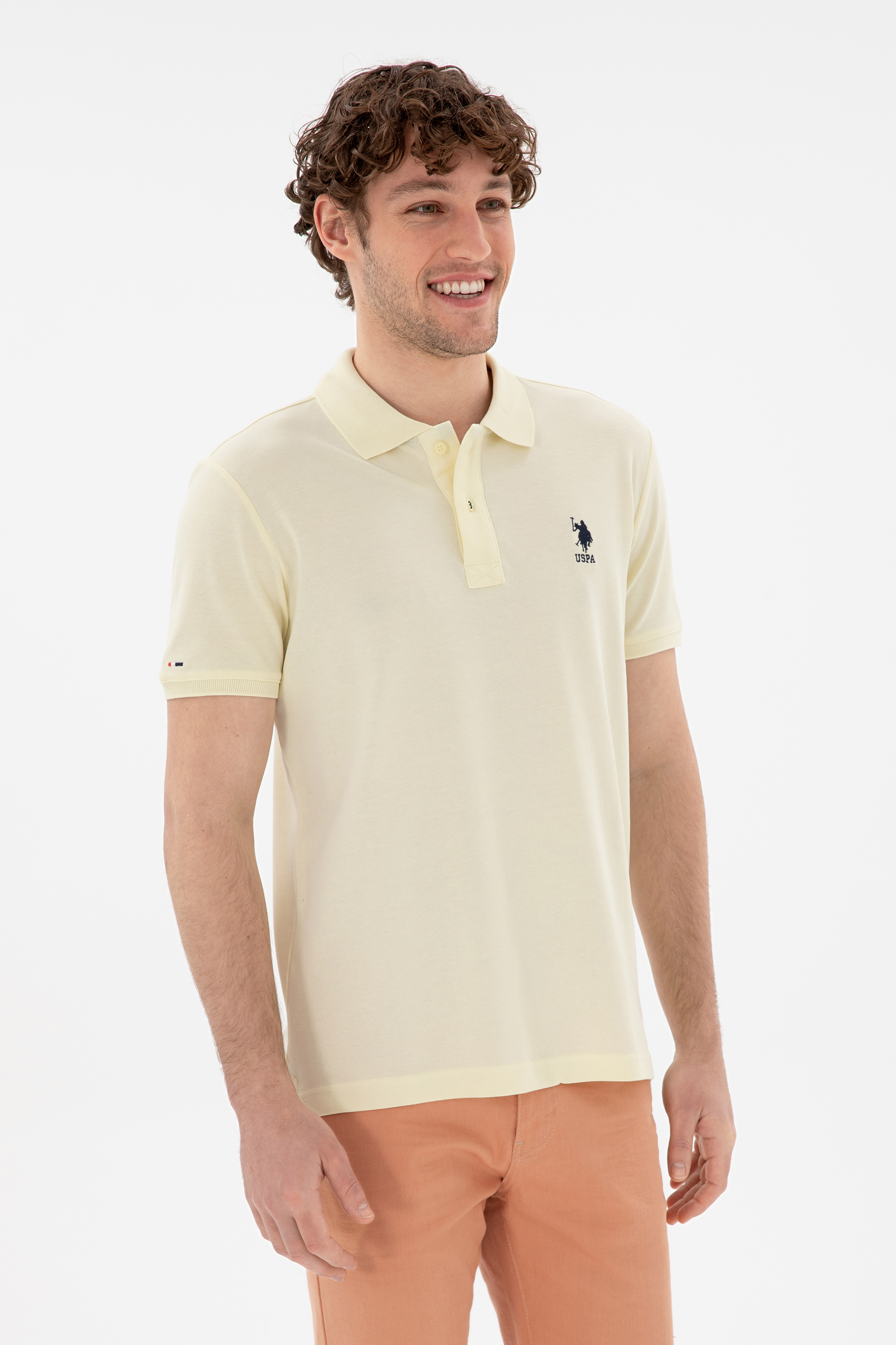 پولوشرت اسلیم فیت یقه پیراهنی لیمویی اندامی آستین کوتاه مردانه یو اس پولو | US POLO ASSN
