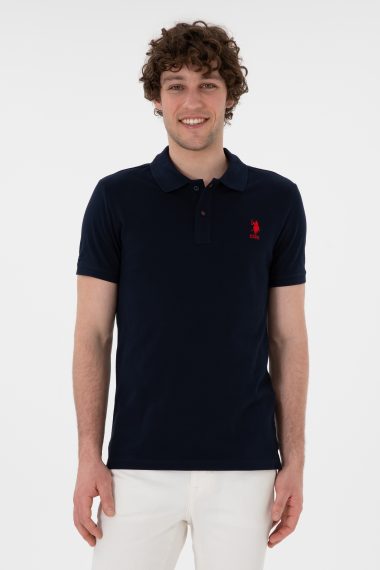 پولوشرت اسلیم فیت یقه پیراهنی لاجوردی تیره  اندامی آستین کوتاه مردانه یو اس پولو | US POLO ASSN