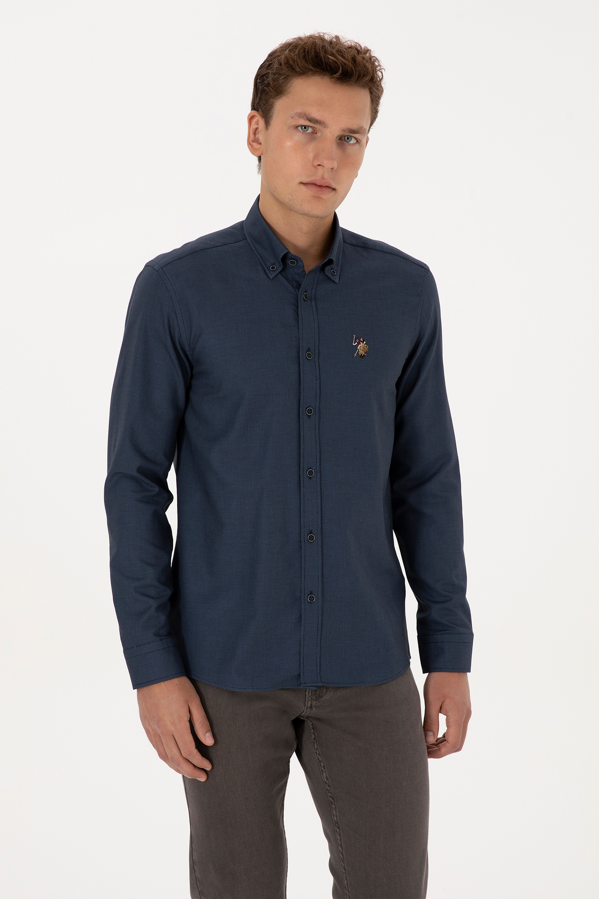 پیراهن لاجورد روشن اندامی مردانه یو اس پولو | US POLO ASSN