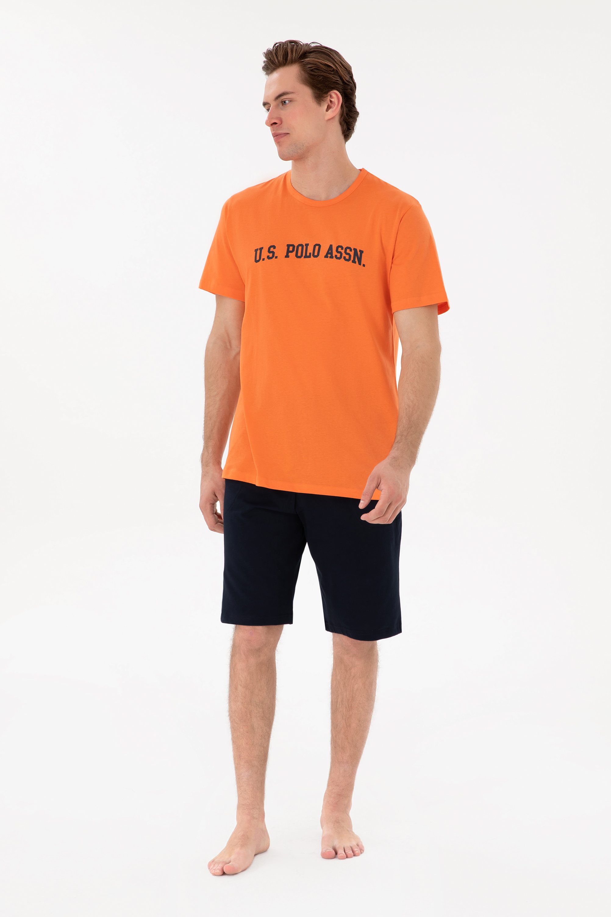 ست پیژامه یقه گرد یقه گرد نارنجی استاندارد فیت مردانه یو اس پولو | US POLO ASSN