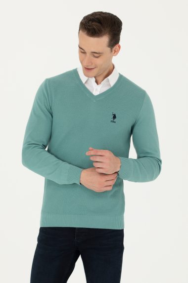 بافت یقه هفت نعناعی  اندامی  مردانه یو اس پولو | US POLO ASSN