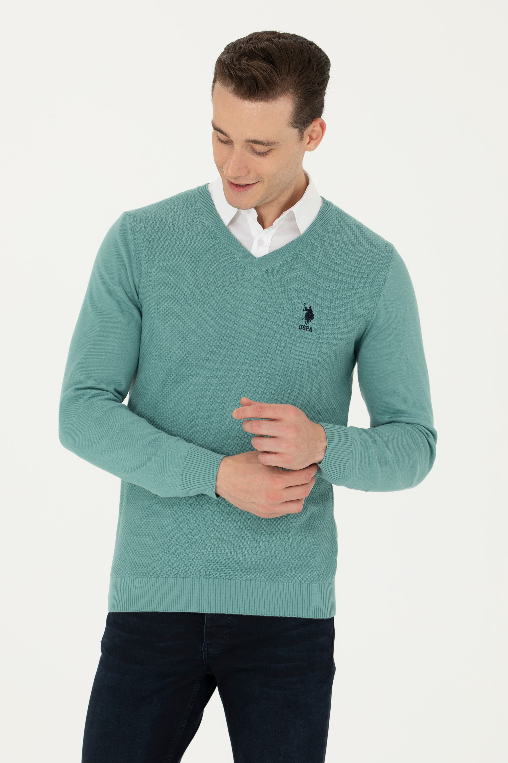 بافت یقه هفت نعناعی اندامی مردانه یو اس پولو | US POLO ASSN