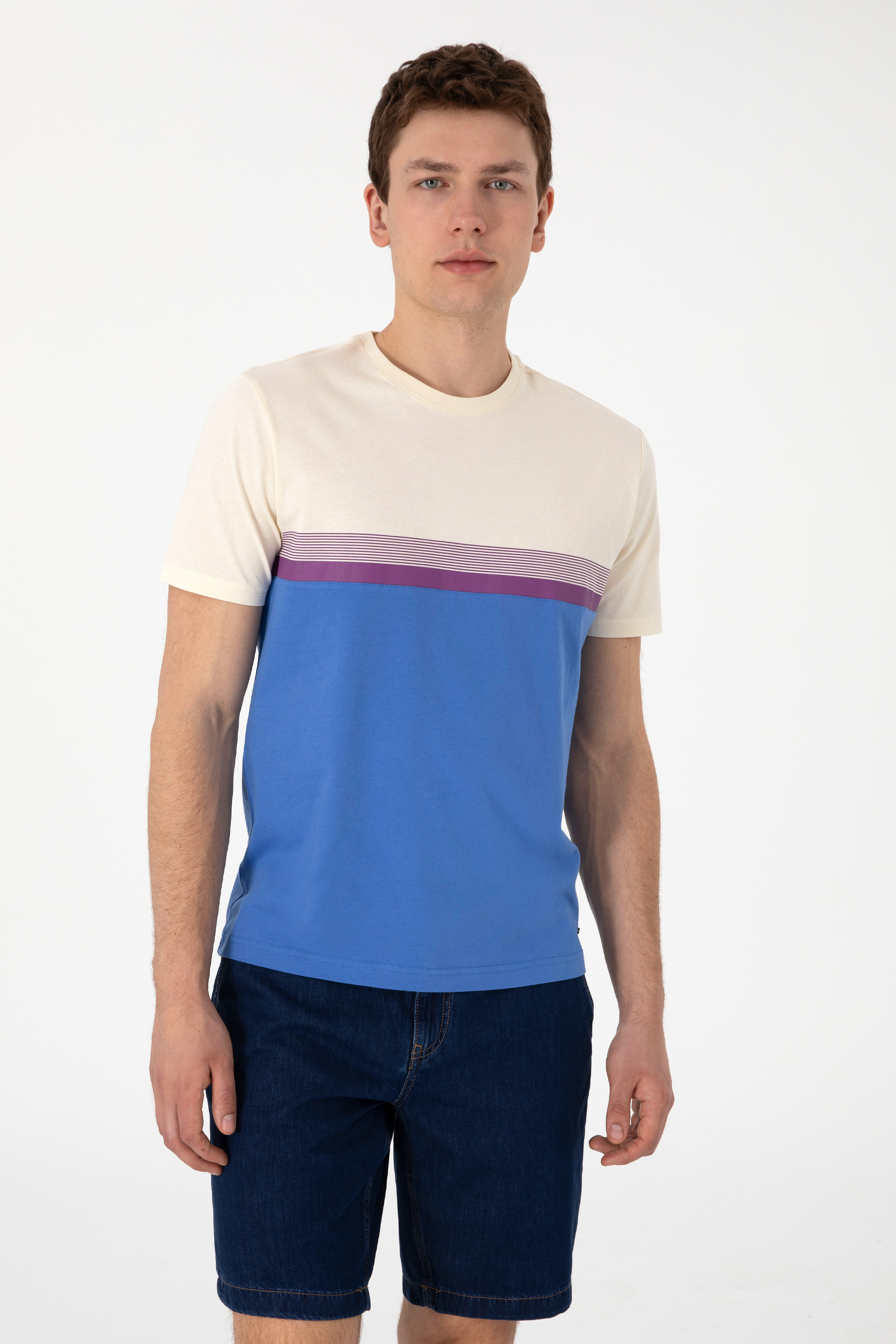 تی شرت یقه گرد رگولار فیت نیلی رگولار مردانه یو اس پولو | US POLO ASSN