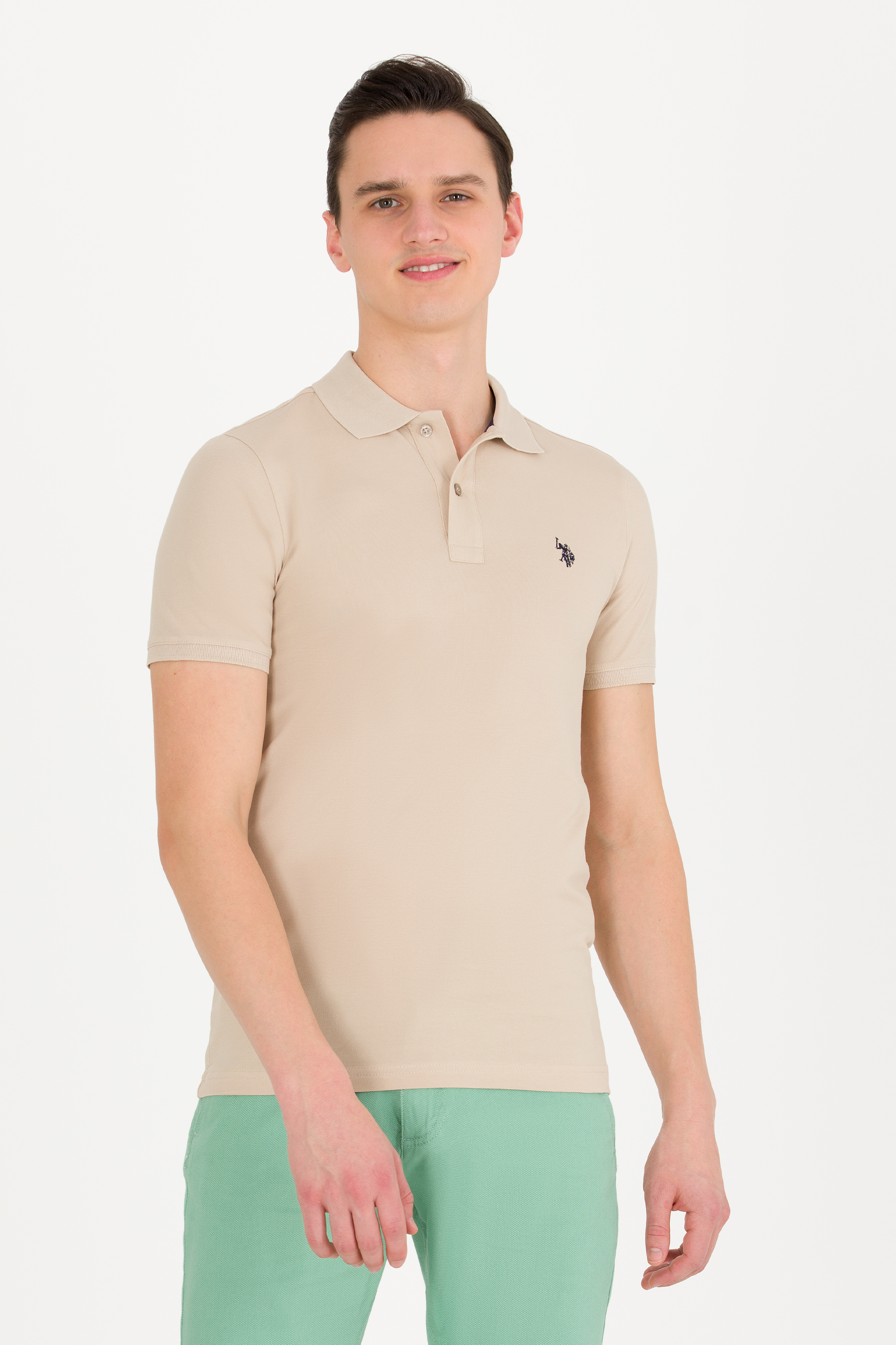 پولوشرت یقه پولو خاکستری اندامی آستین کوتاه مردانه یو اس پولو | US POLO ASSN