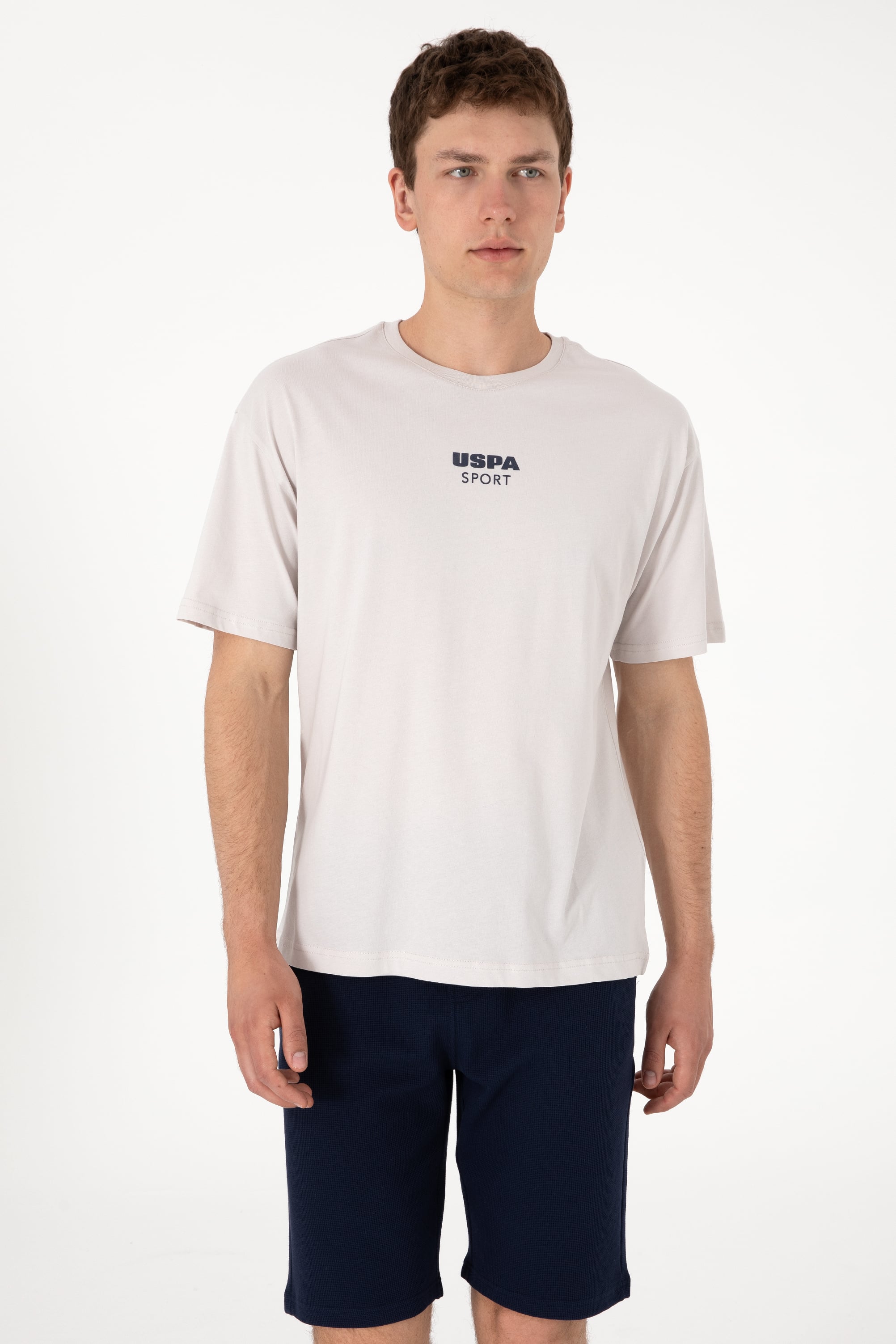 تی شرت یقه گرد خاکستری روشن ریلکس مردانه یو اس پولو | US POLO ASSN