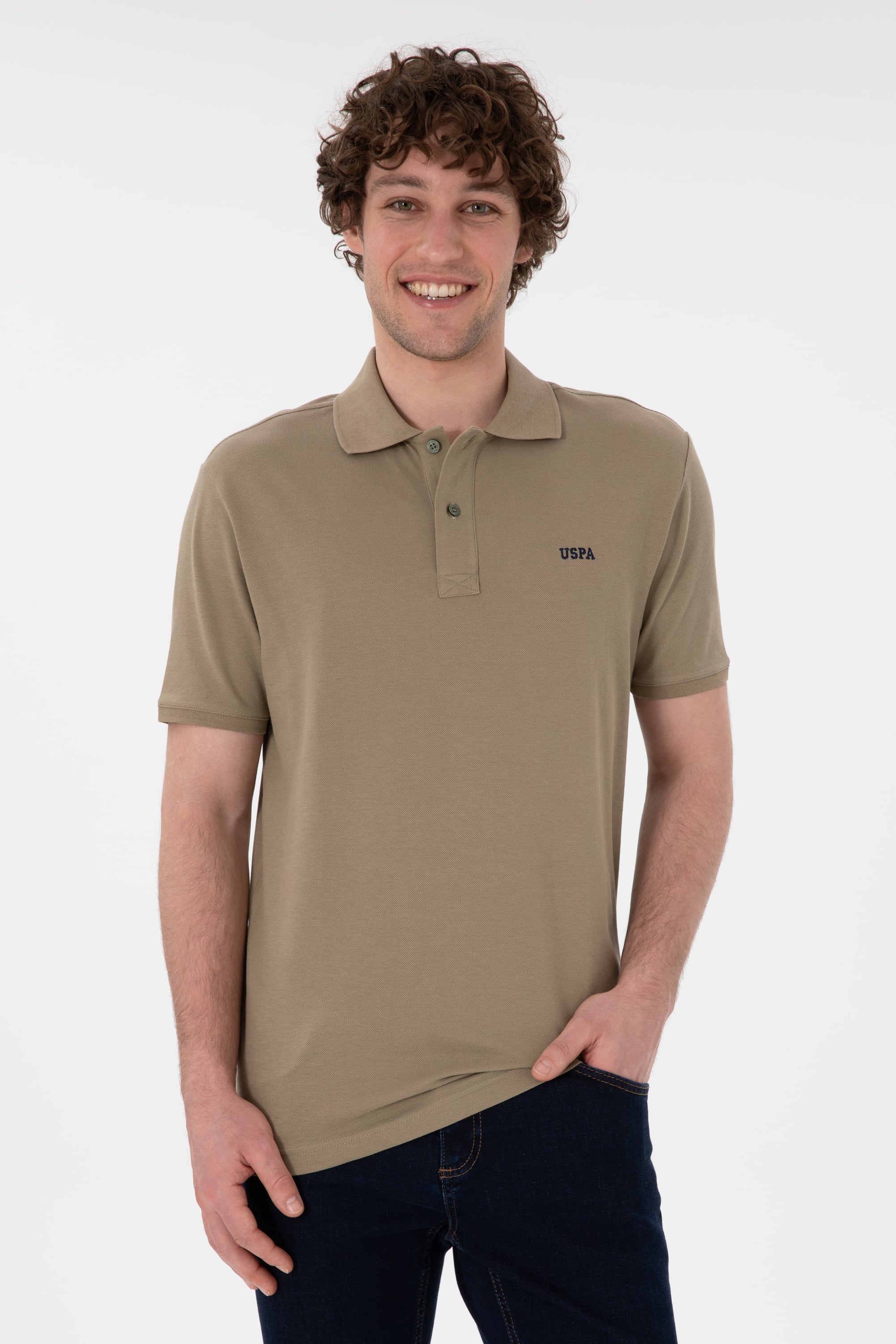پولوشرت یقه پولو خاکی رگولار مردانه یو اس پولو | US POLO ASSN