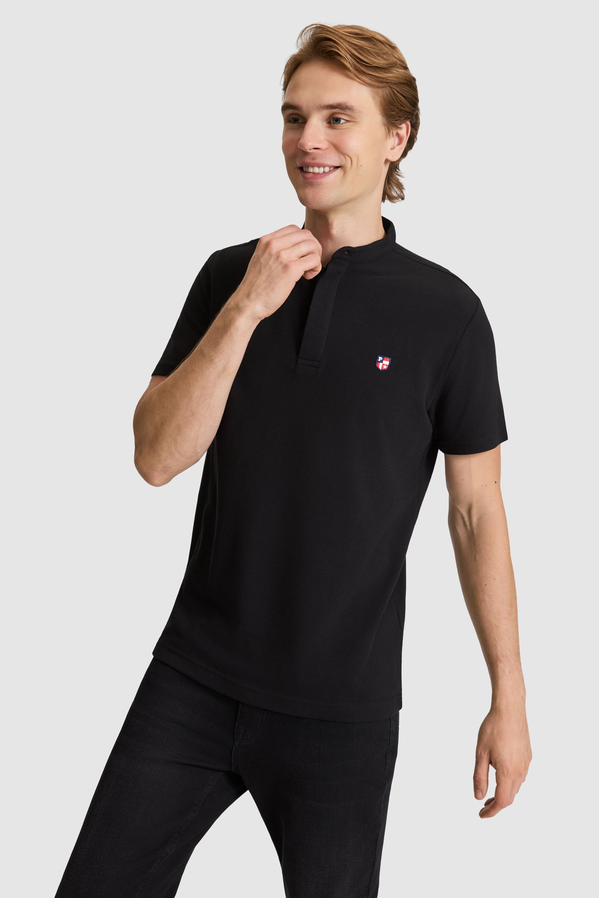 تی شرت یقه دیپلمات سیاه رگولار مردانه یو اس پولو | US POLO ASSN
