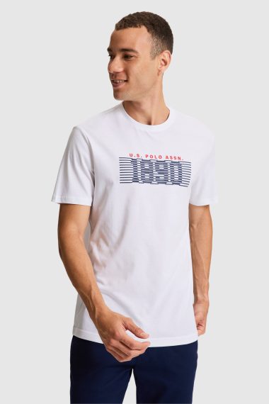 تی شرت یقه گرد  سفید  رگولار  مردانه یو اس پولو | US POLO ASSN