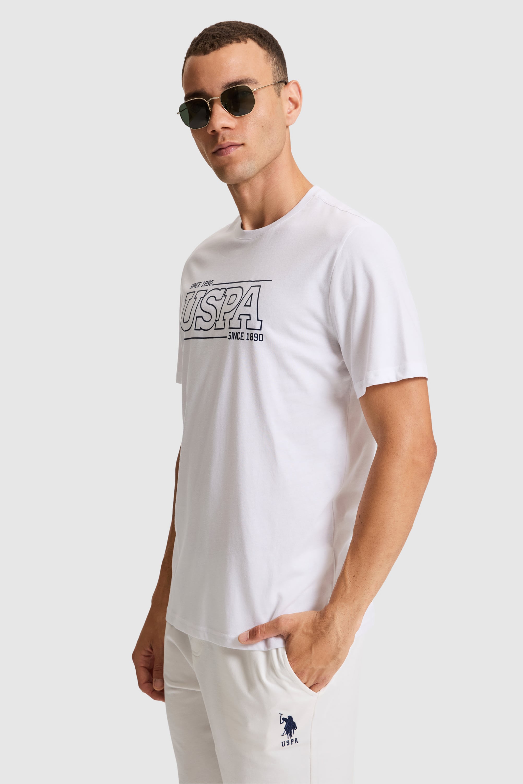 تی شرت یقه گرد سفید رگولار مردانه یو اس پولو | US POLO ASSN