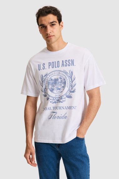 تی شرت یقه گرد  سفید  ریلکس  مردانه یو اس پولو | US POLO ASSN