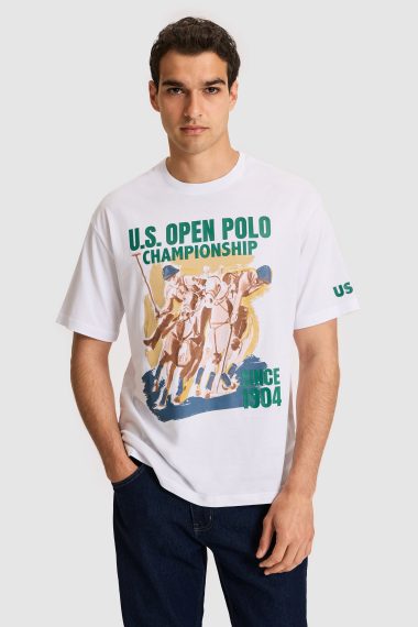 تی شرت یقه گرد  سفید  ریلکس  مردانه یو اس پولو | US POLO ASSN