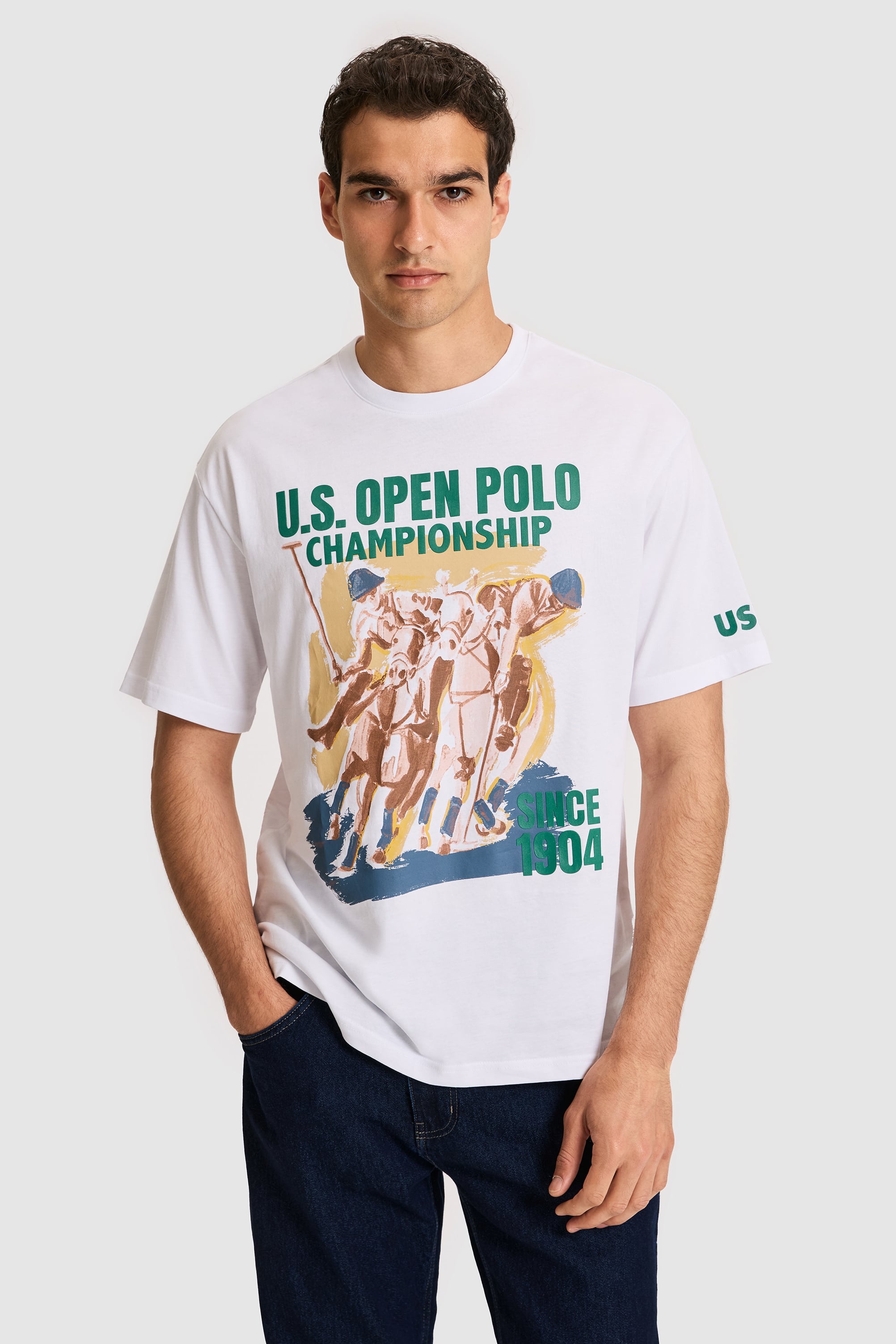 تی شرت یقه گرد سفید ریلکس مردانه یو اس پولو | US POLO ASSN