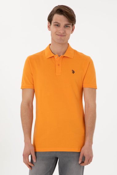 پولوشرت یقه پیراهنی نارنجی  اندامی آستین کوتاه مردانه یو اس پولو | US POLO ASSN