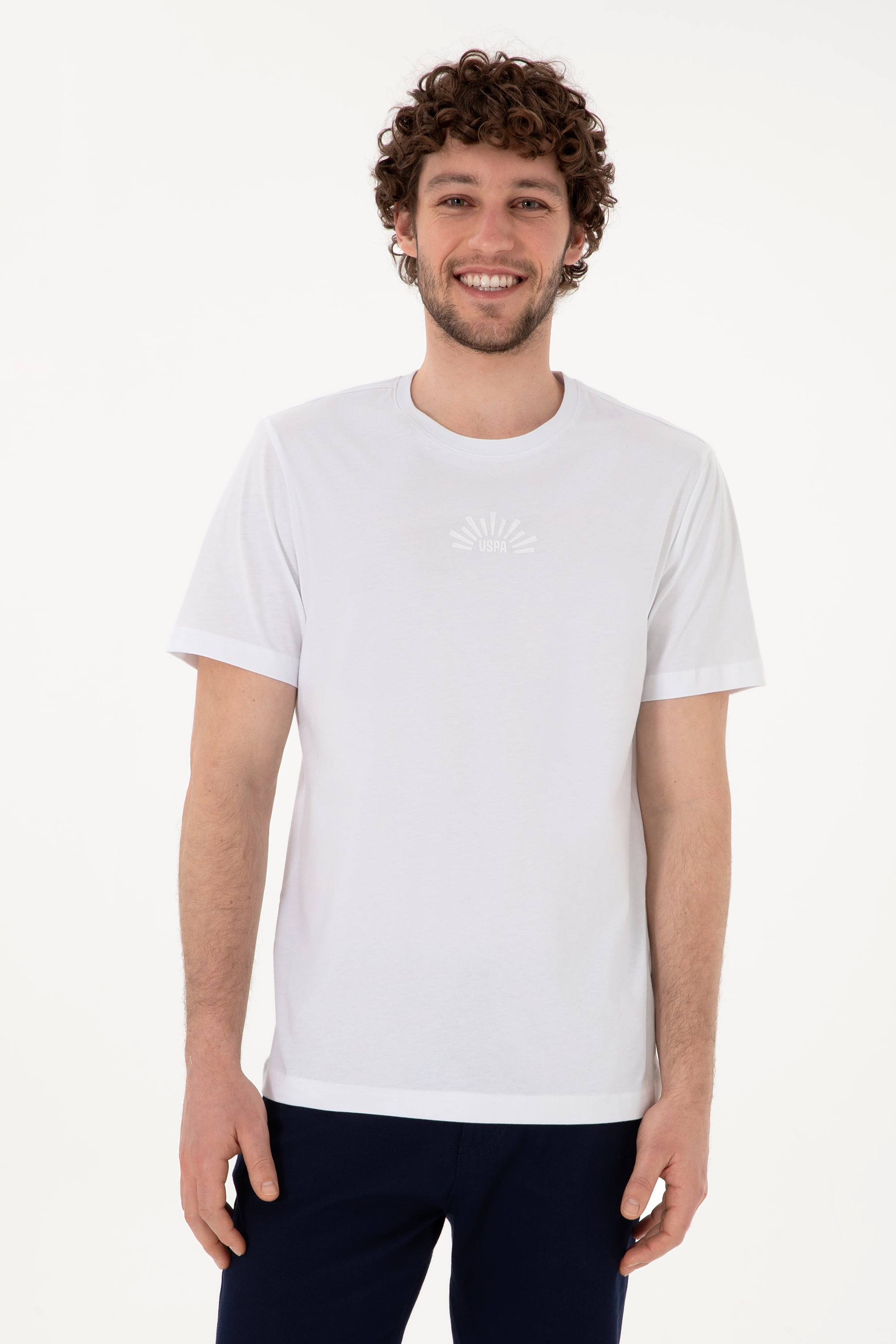 تی شرت یقه گرد یقه گرد سفید رگولار آستین کوتاه مردانه یو اس پولو | US POLO ASSN