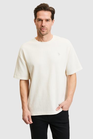 تی شرت یقه گرد  کرمی  ریلکس  مردانه یو اس پولو | US POLO ASSN