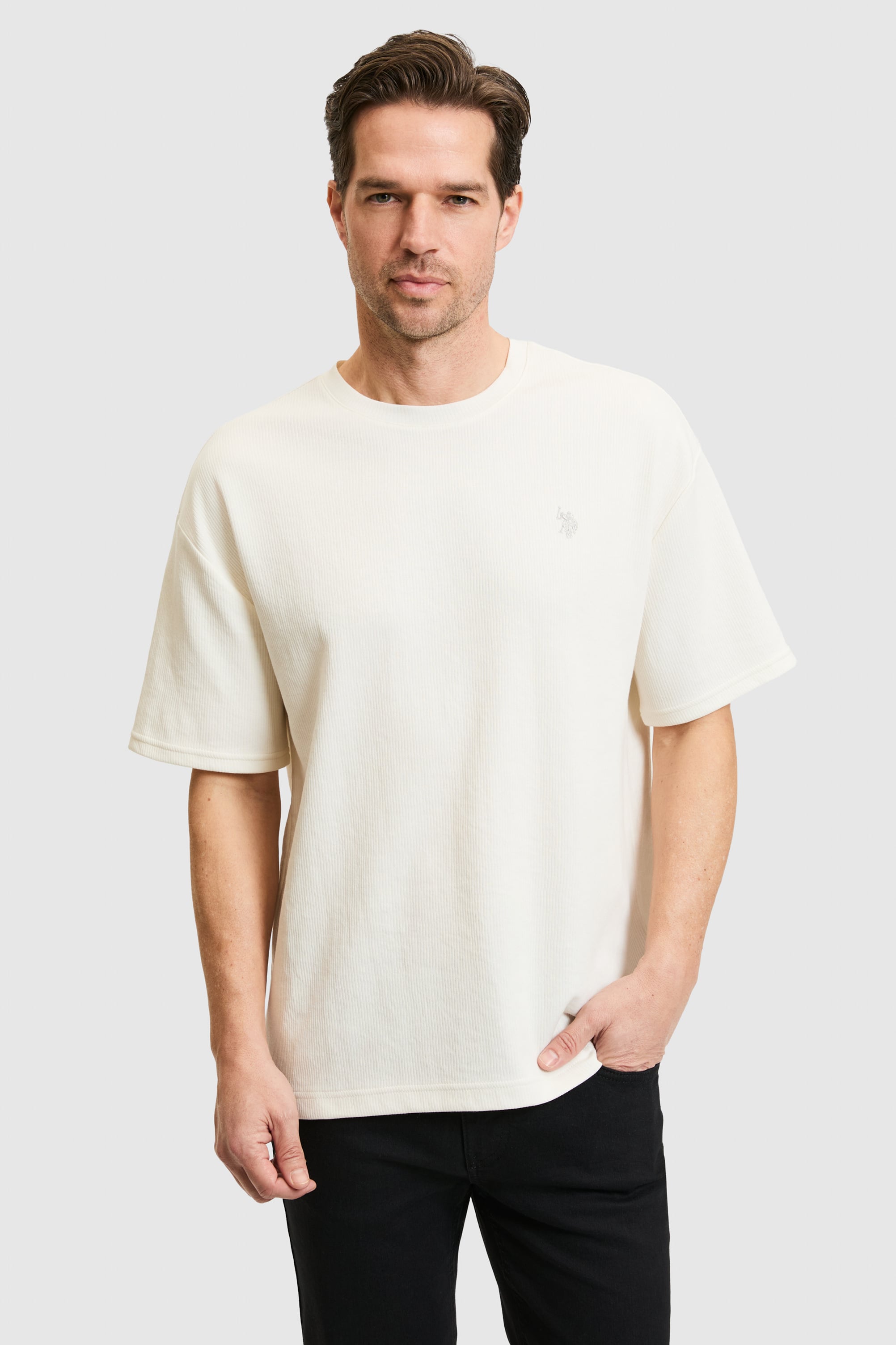 تی شرت یقه گرد کرمی ریلکس مردانه یو اس پولو | US POLO ASSN