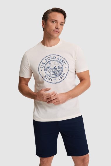 تی شرت یقه گرد  سفید  رگولار  مردانه یو اس پولو | US POLO ASSN